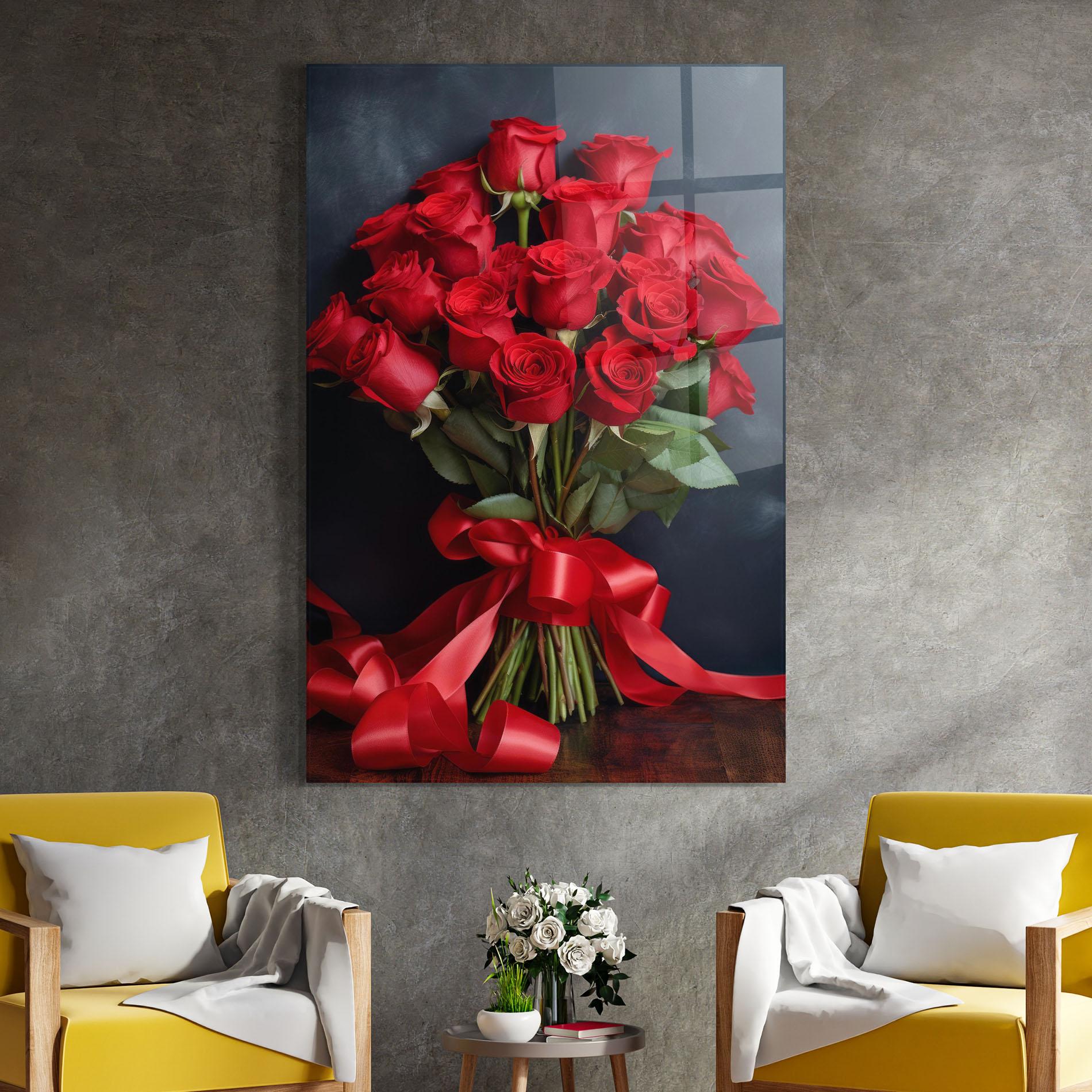 Glasbild Beautiful Red Roses Bouquet mockup 4