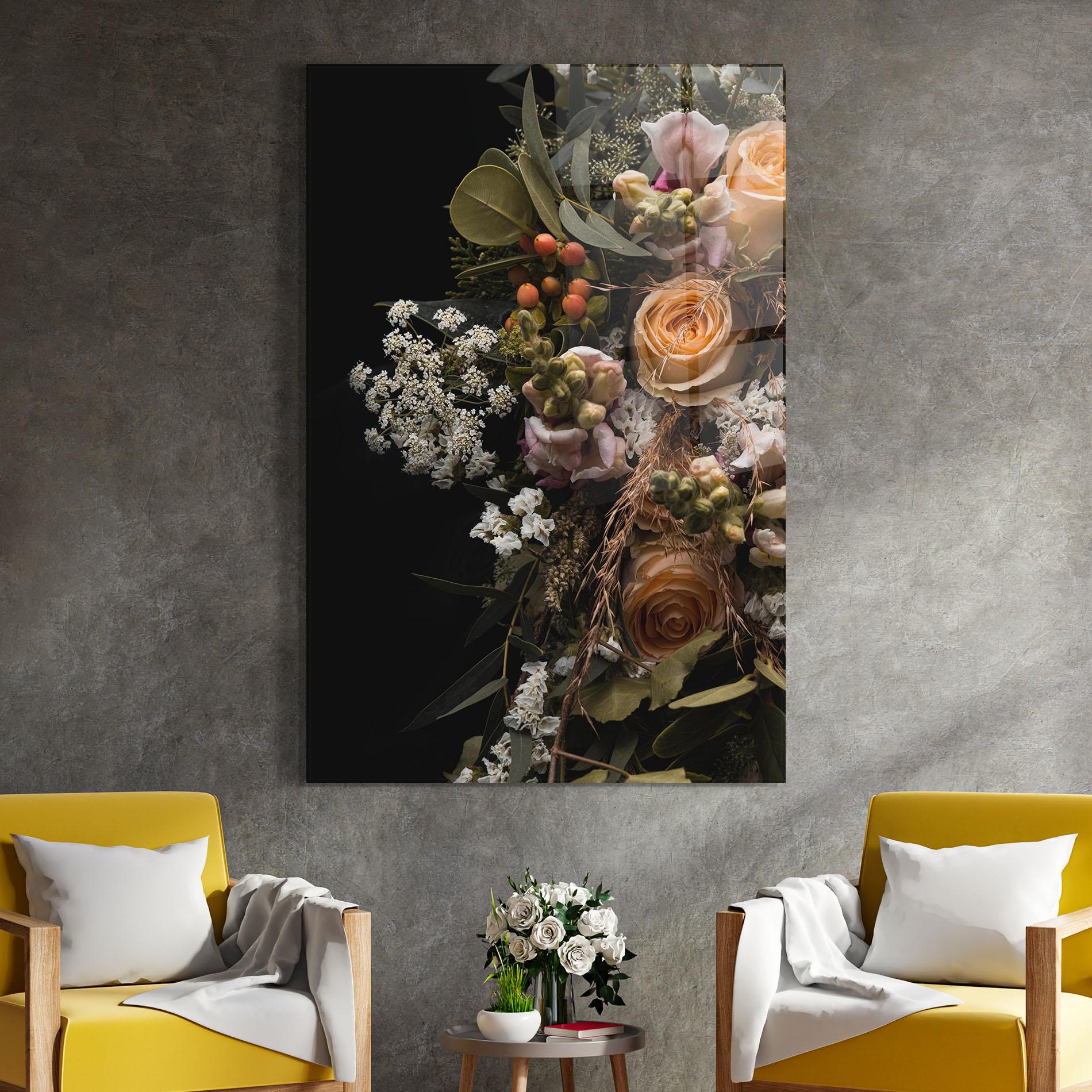 Glasbild Dark Flower Bouquet mockup 4