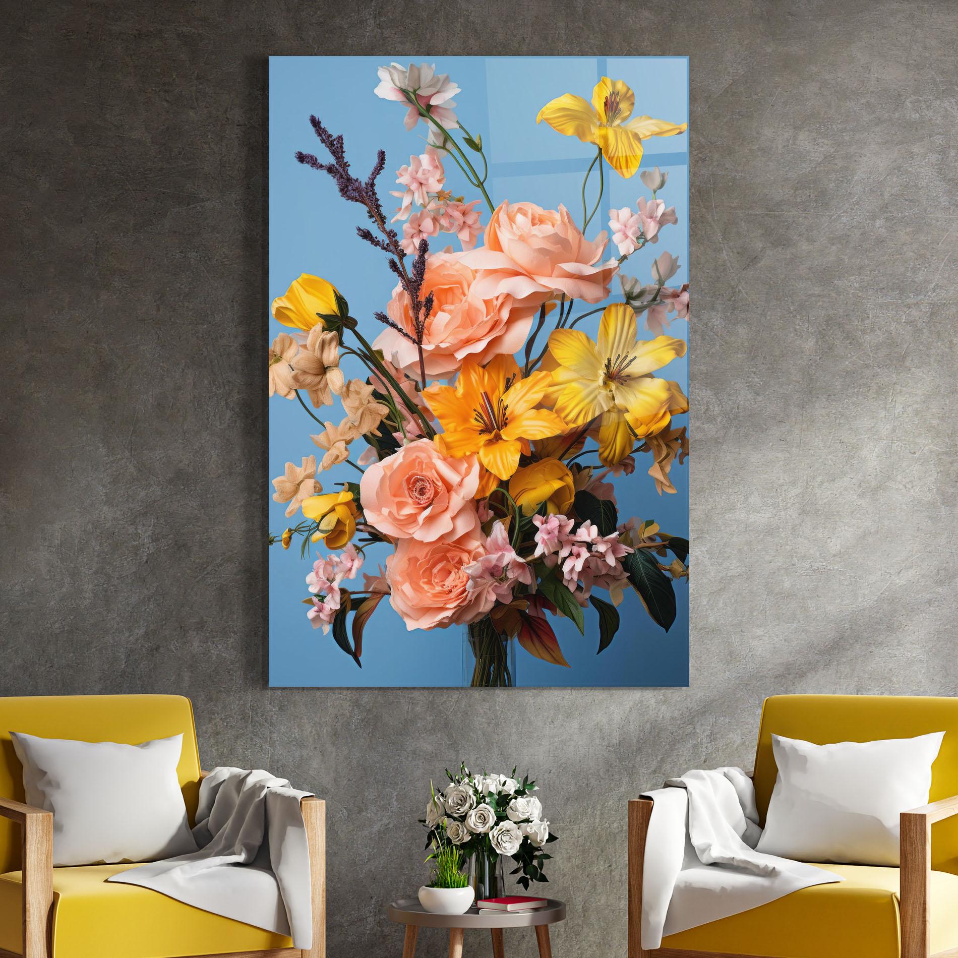Glasbild Flower Mix On Blue mockup 4