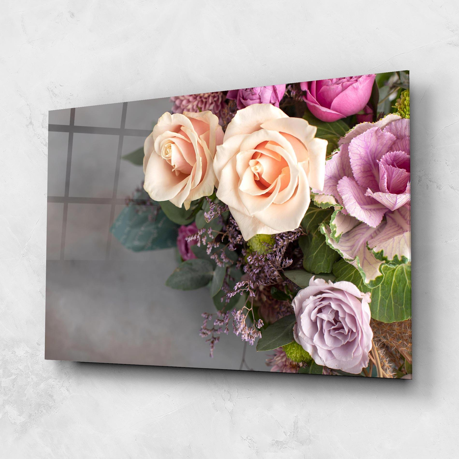 Glasbild Cream Purple Bouquet mockup 1