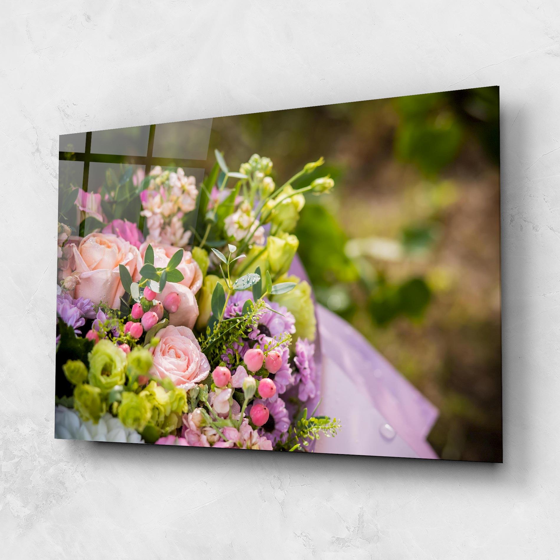 Glasbild Green Pink Bouquet mockup 1