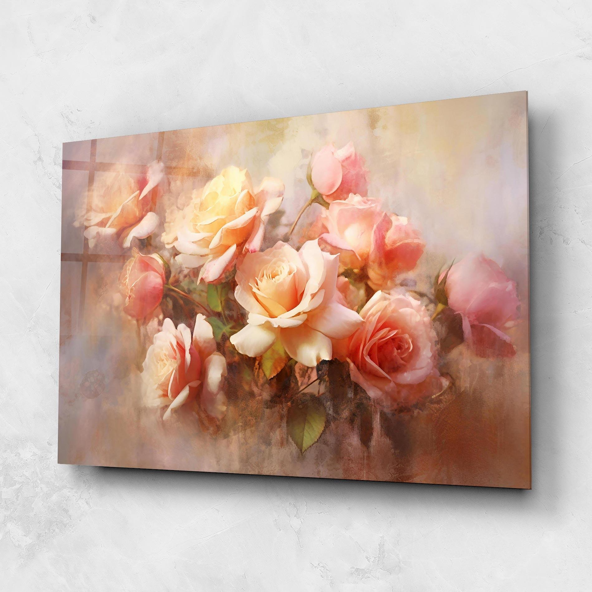 Glasbild Roses Bouquet Painting mockup 1
