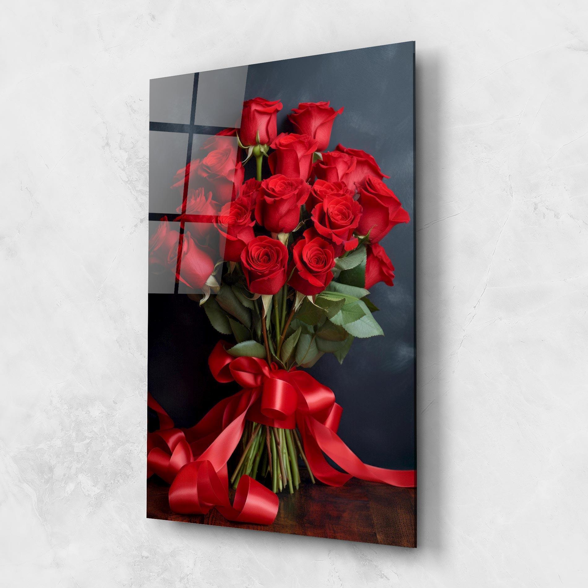 Glasbild Beautiful Red Roses Bouquet mockup 1