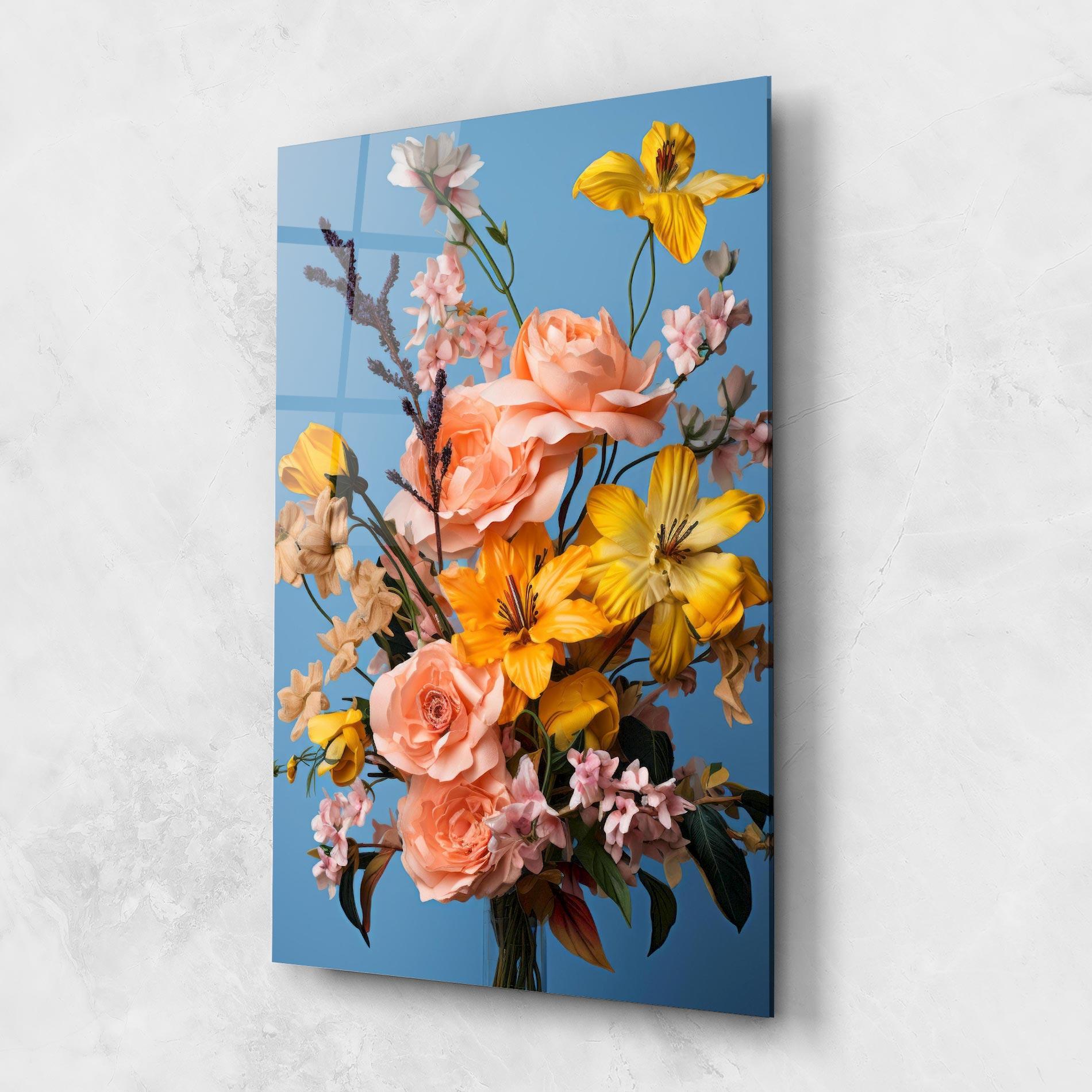 Glasbild Flower Mix On Blue mockup 1