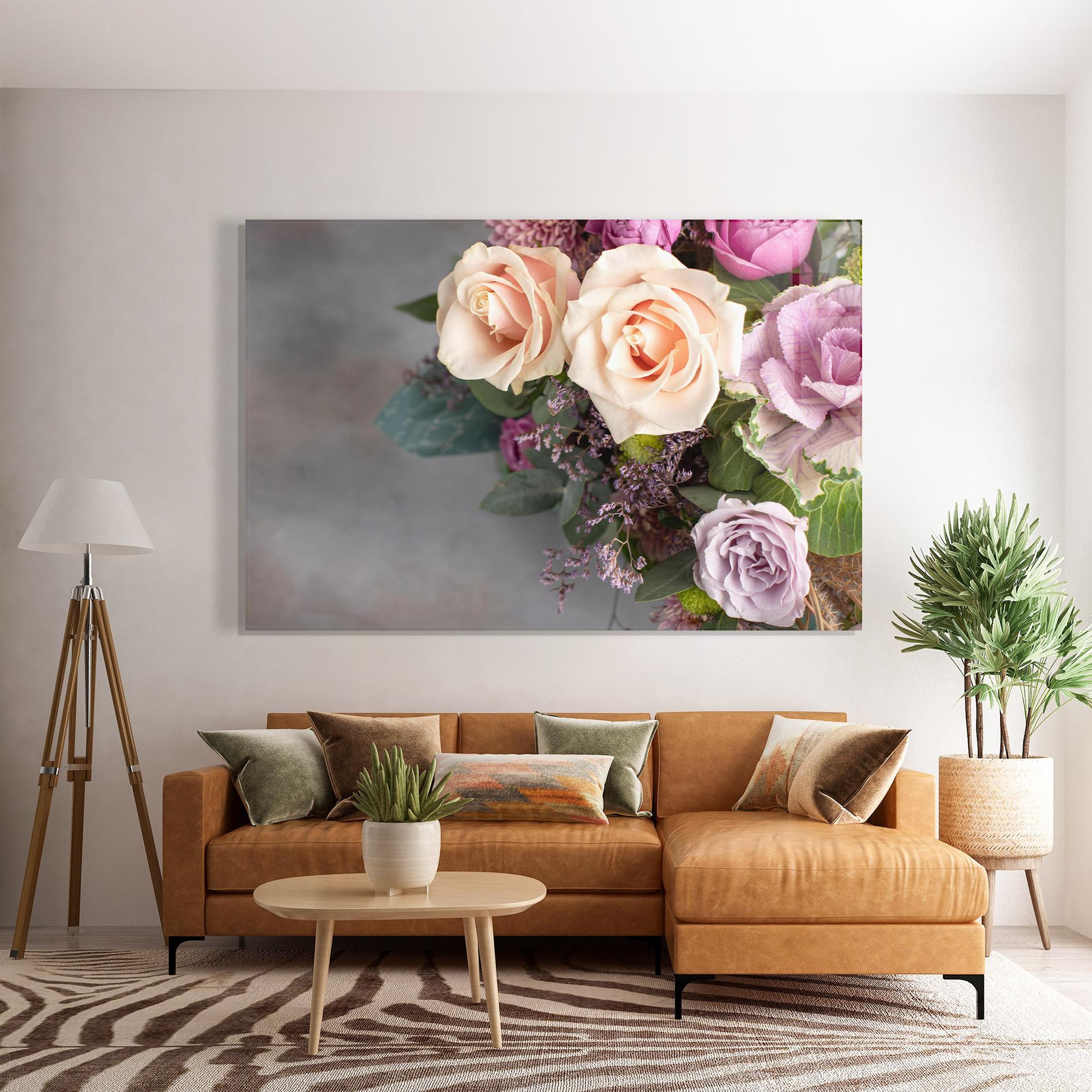 Glasbild Cream Purple Bouquet mockup 7