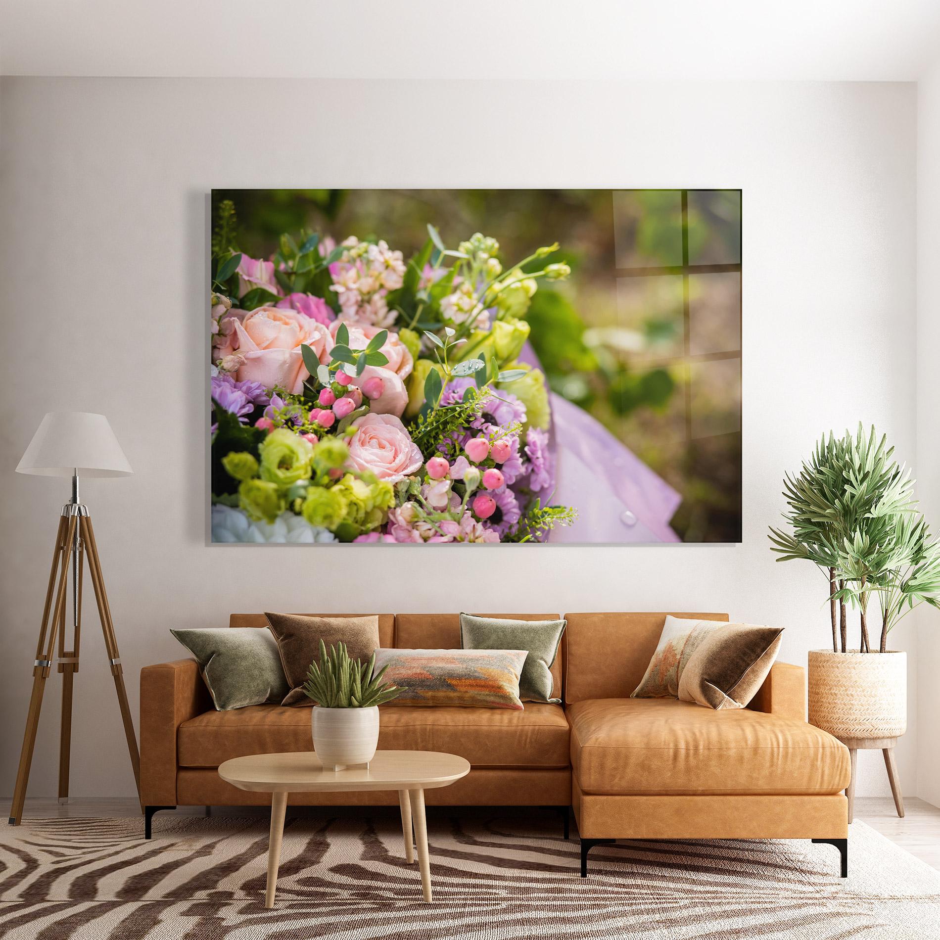 Glasbild Green Pink Bouquet mockup 7