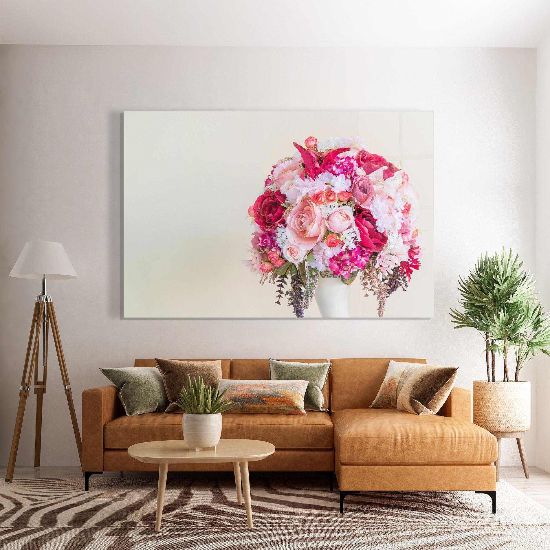 Glasbild Mixed Pink Flowers mockup 7