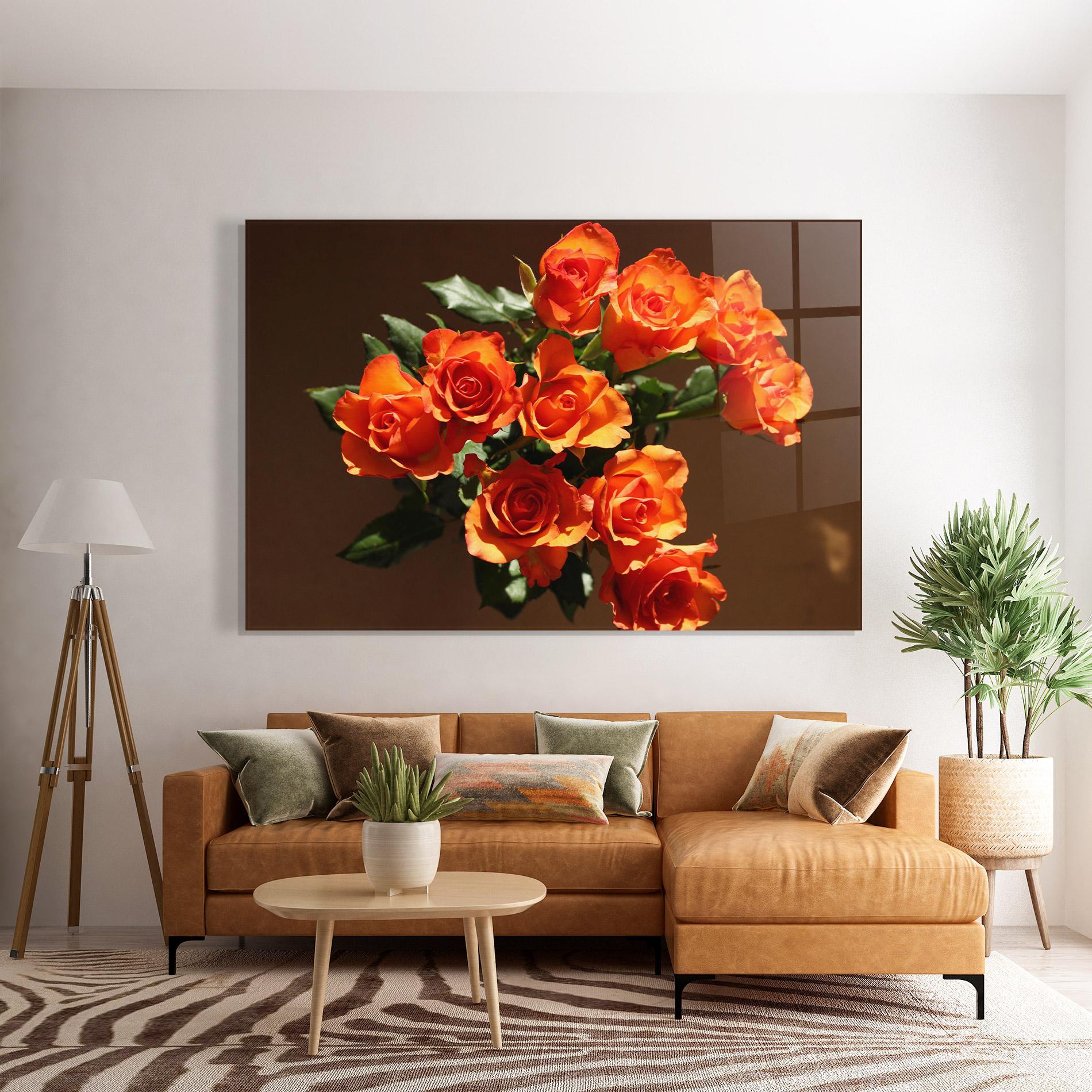 Glasbild Orange Roses Bouquet mockup 7