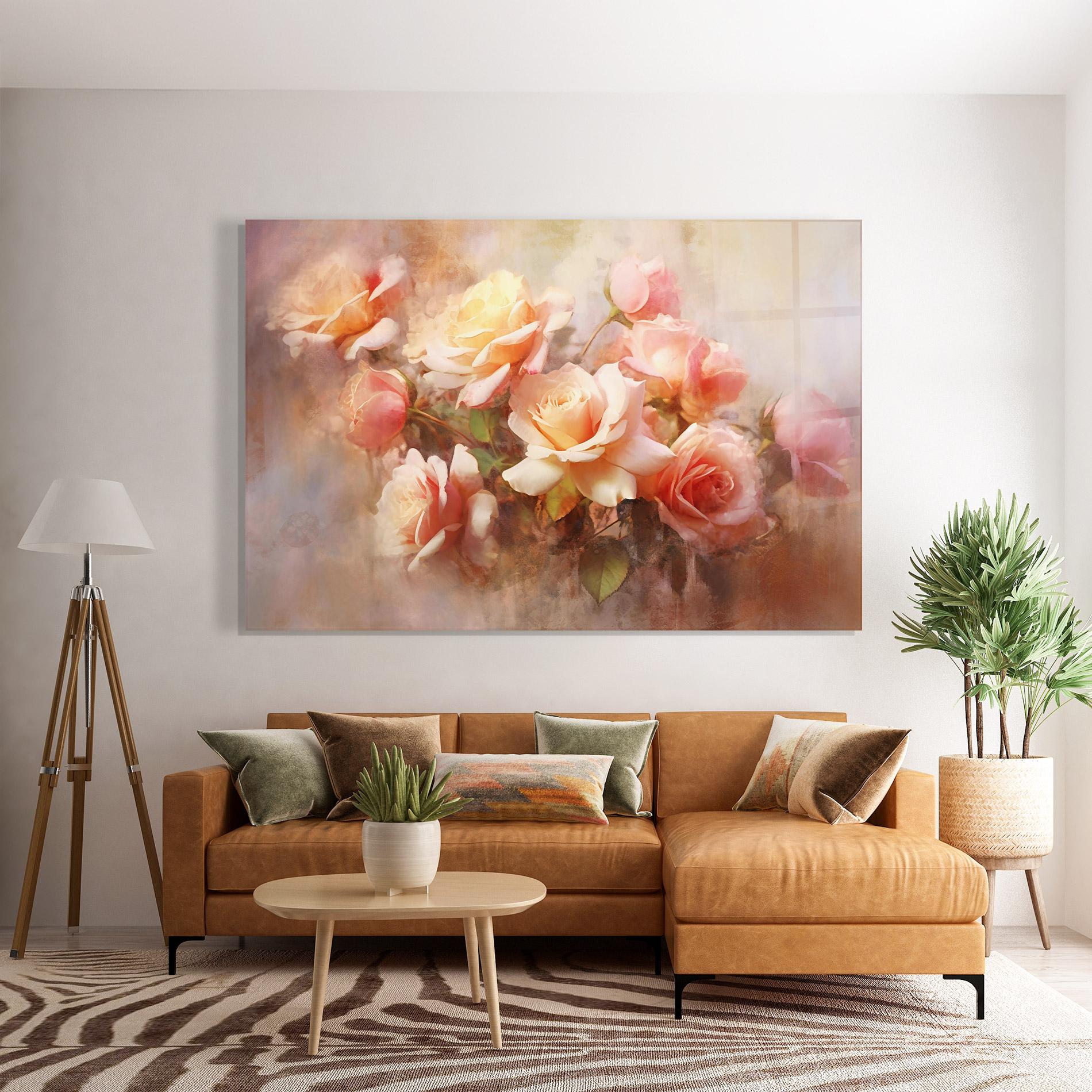 Glasbild Roses Bouquet Painting mockup 7