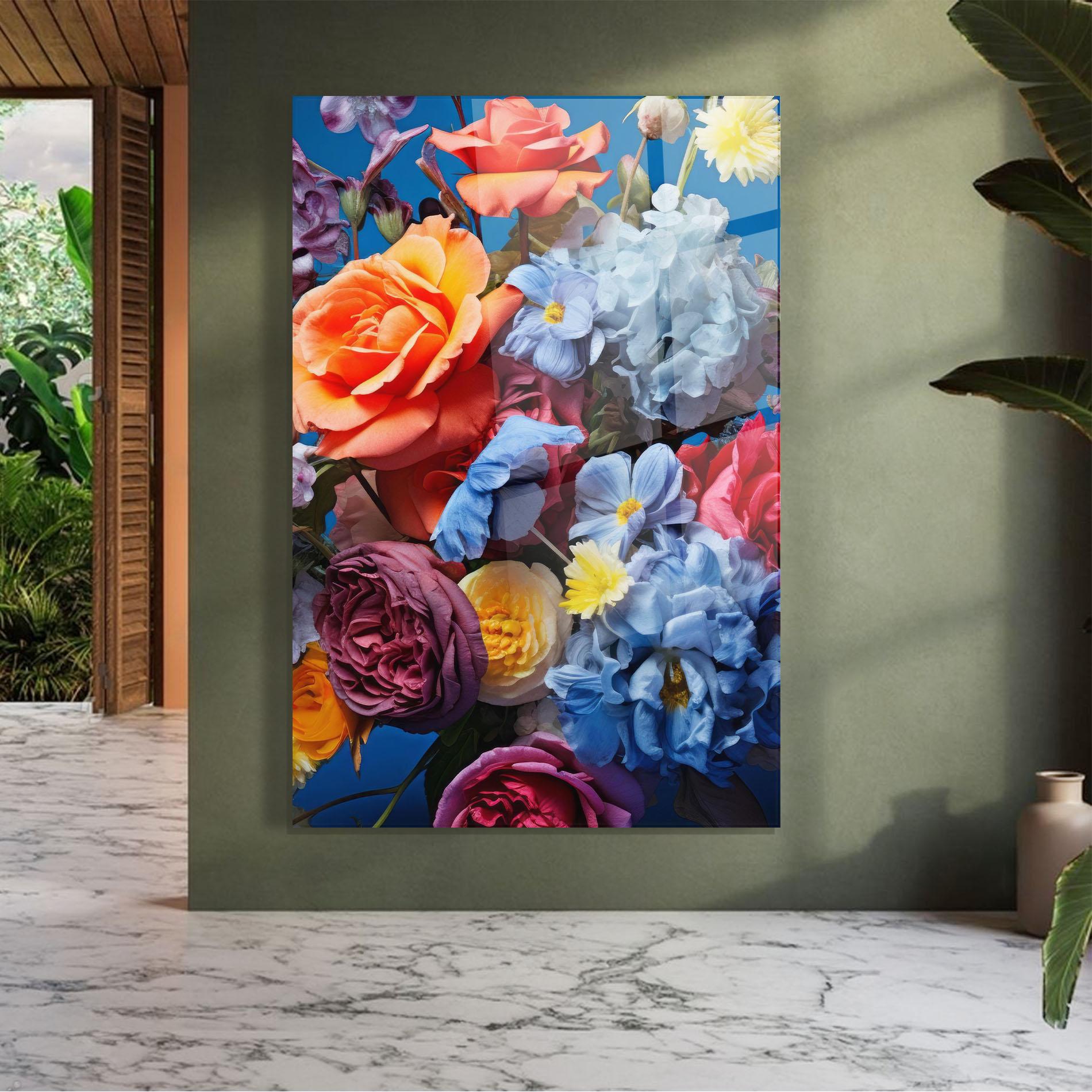 Glasbild Blue Orange Bouquet mockup 7