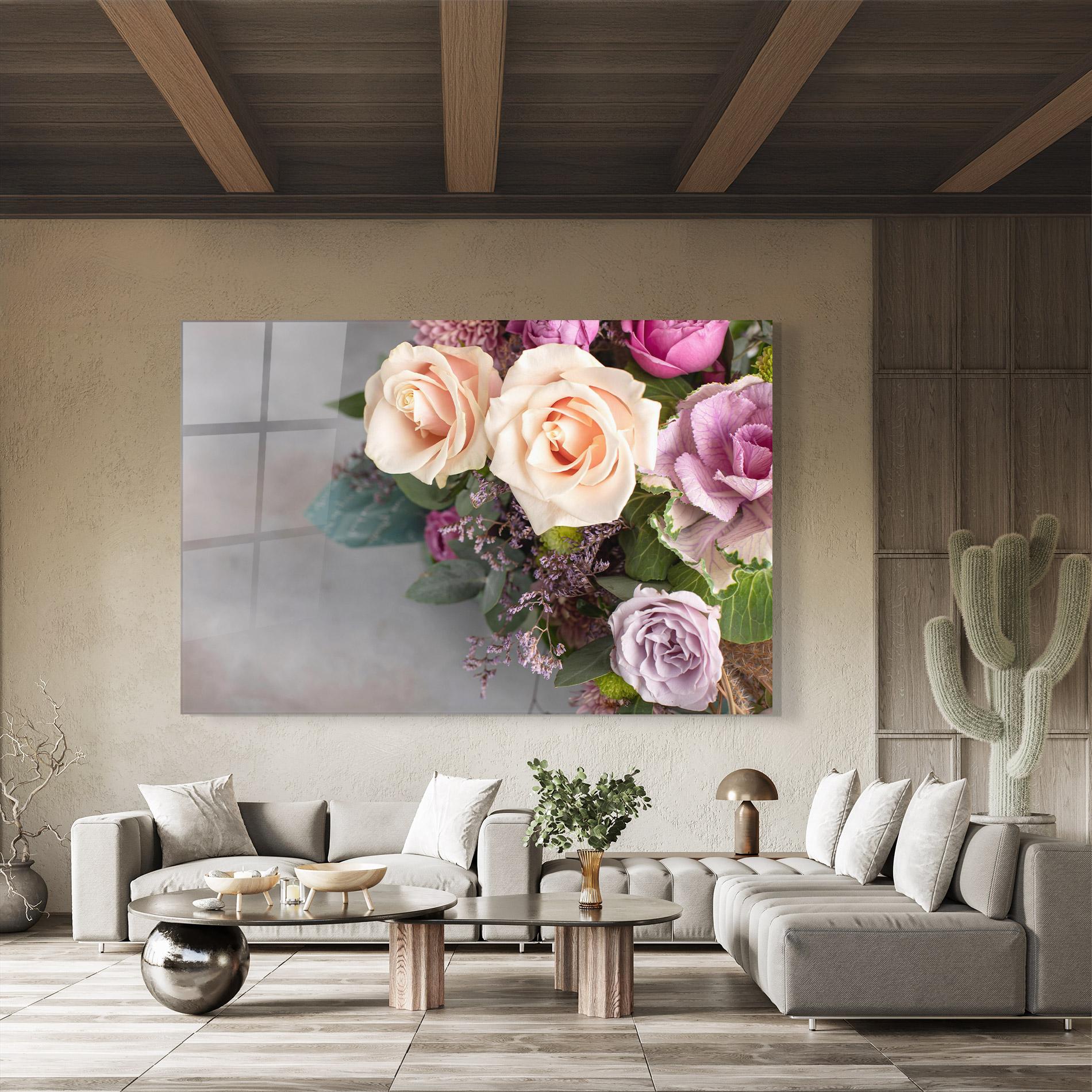 Glasbild Cream Purple Bouquet mockup 8