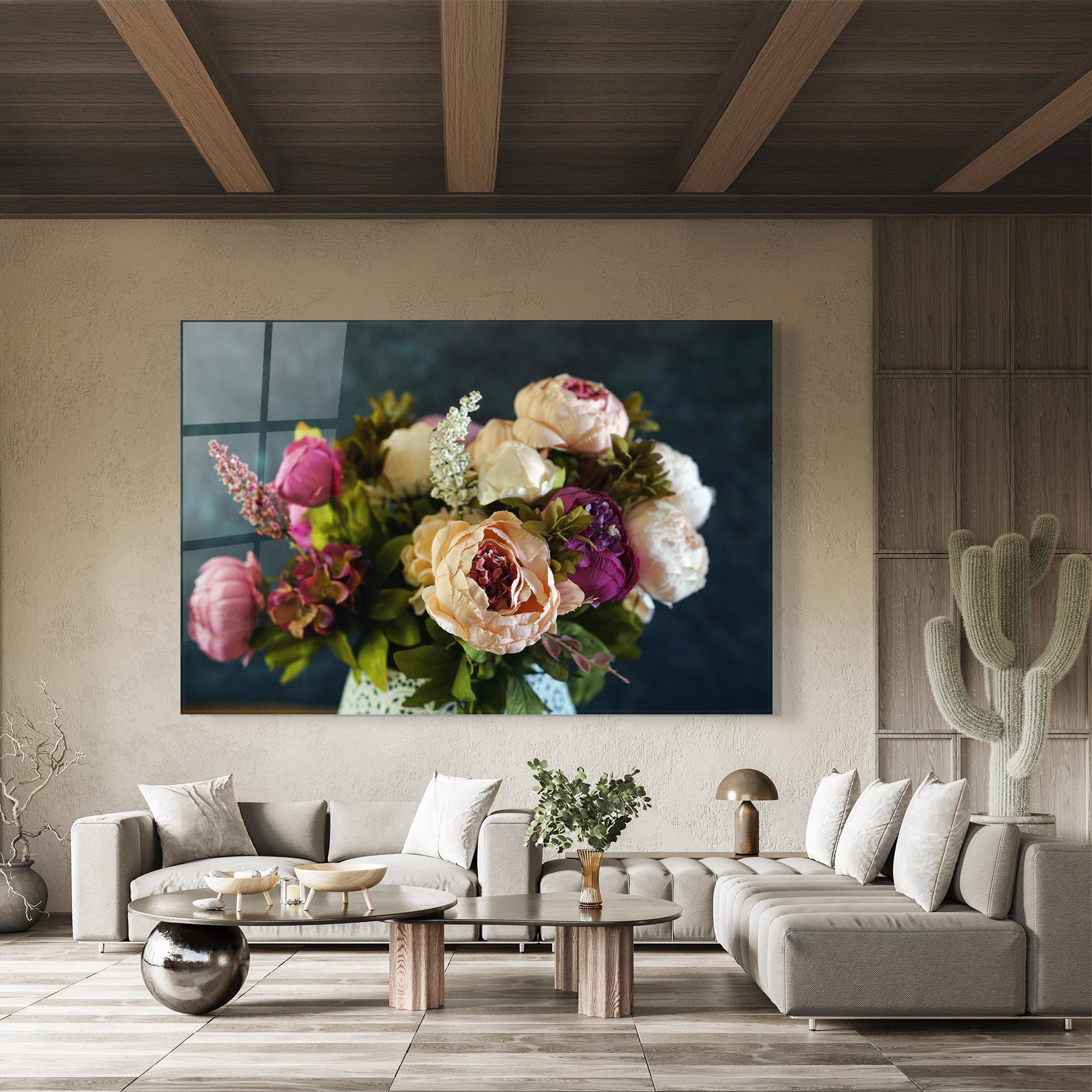 Glasbild Cream Roses Bouquet mockup 8