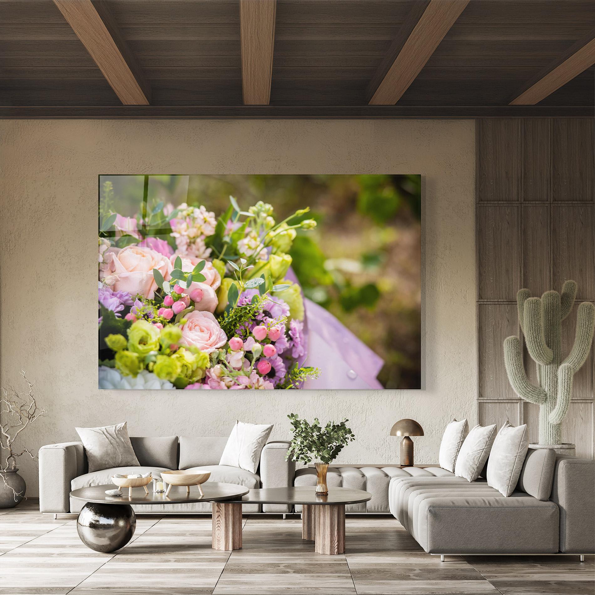 Glasbild Green Pink Bouquet mockup 8