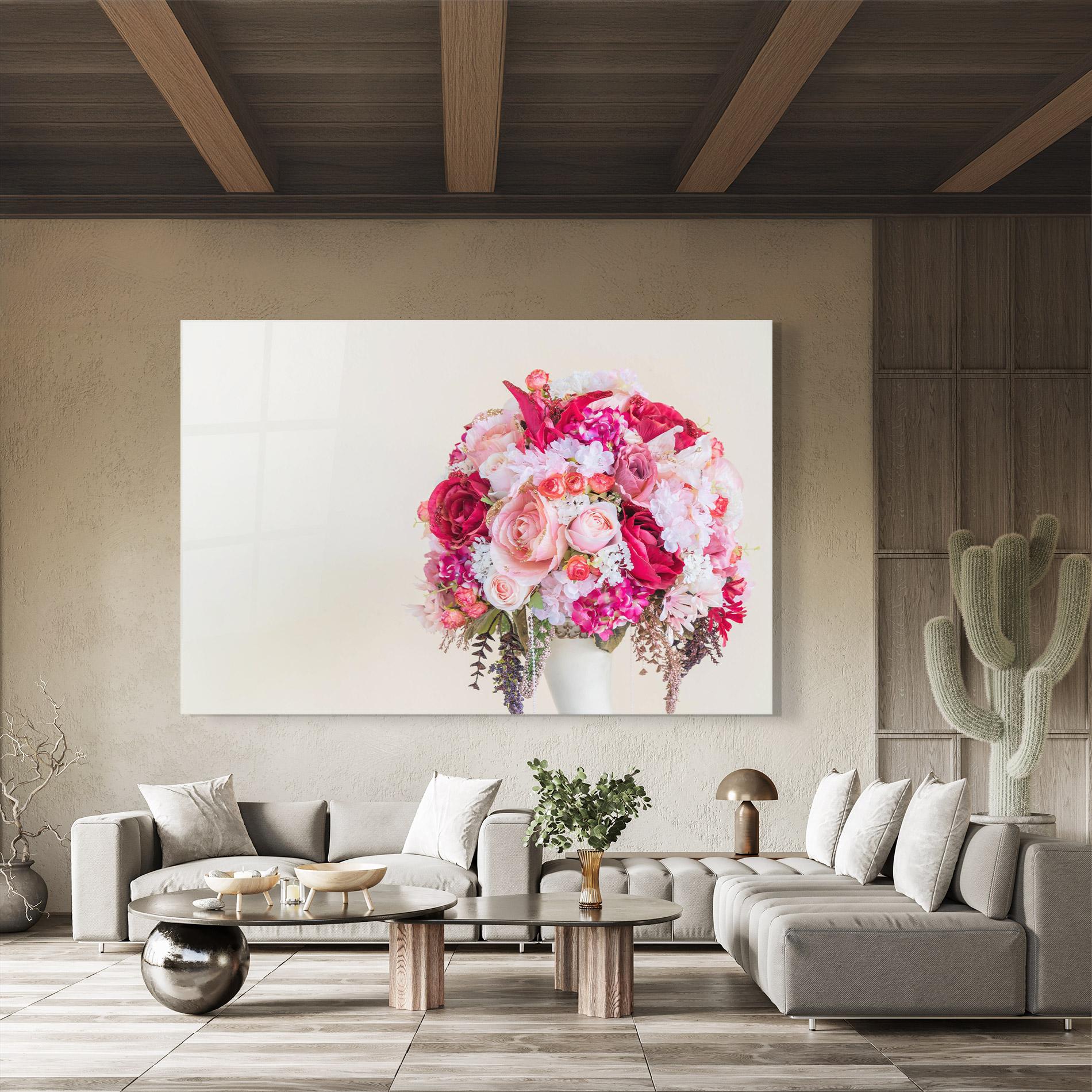 Glasbild Mixed Pink Flowers mockup 8