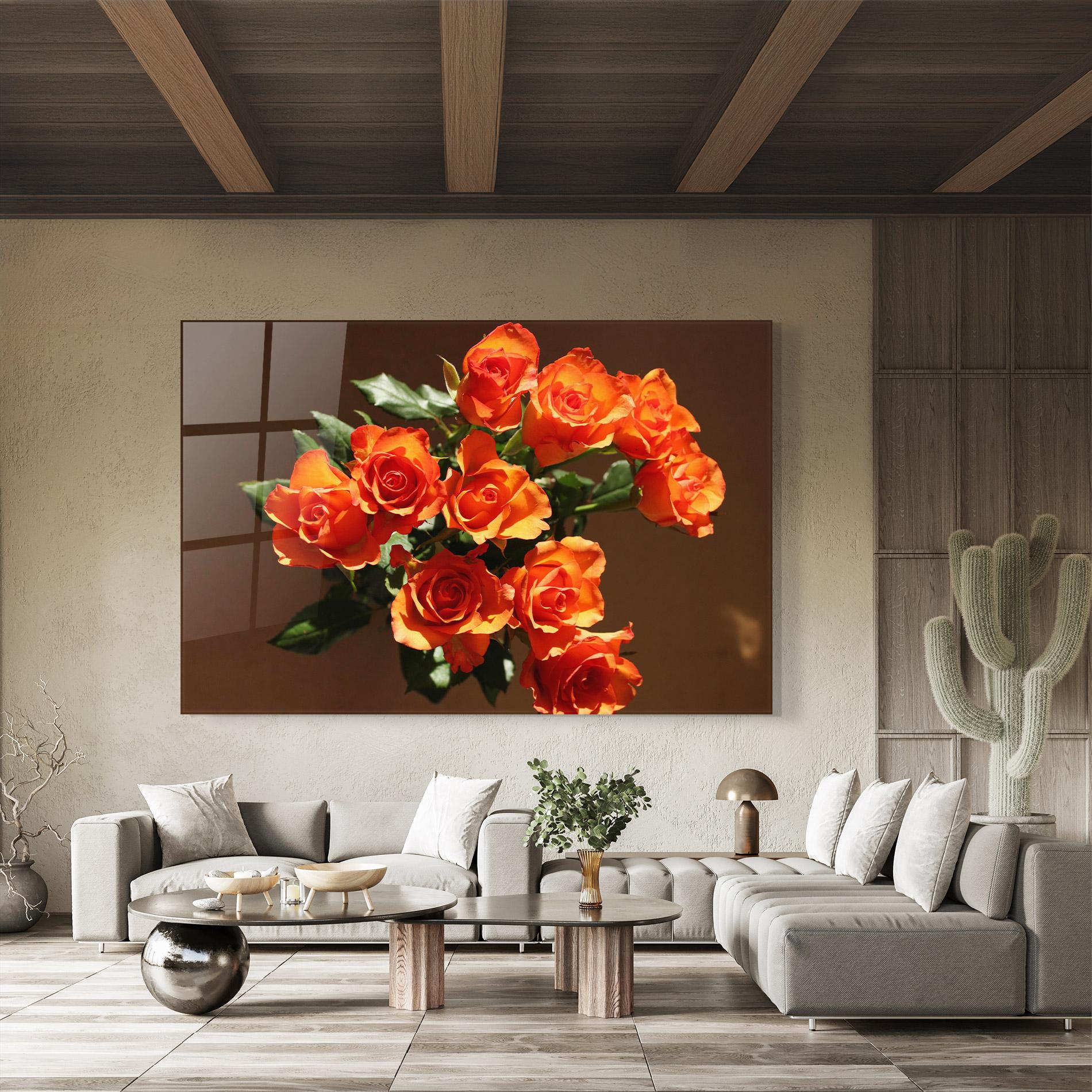 Glasbild Orange Roses Bouquet mockup 8