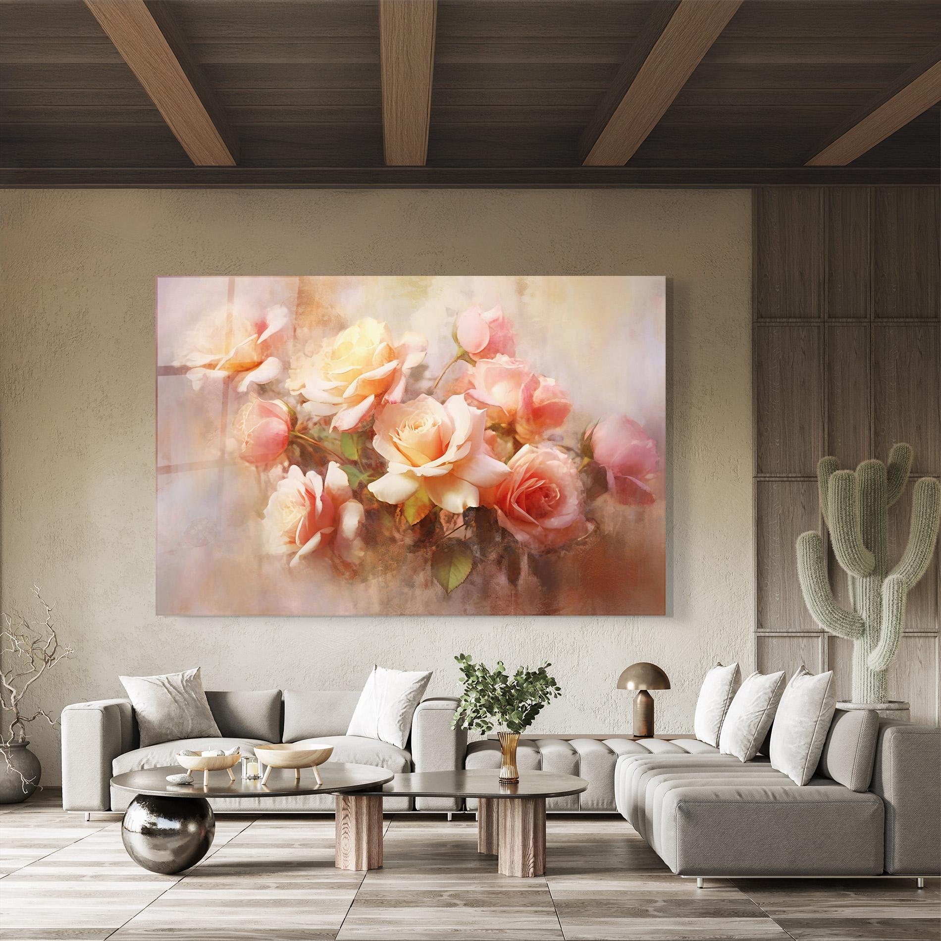 Glasbild Roses Bouquet Painting mockup 8