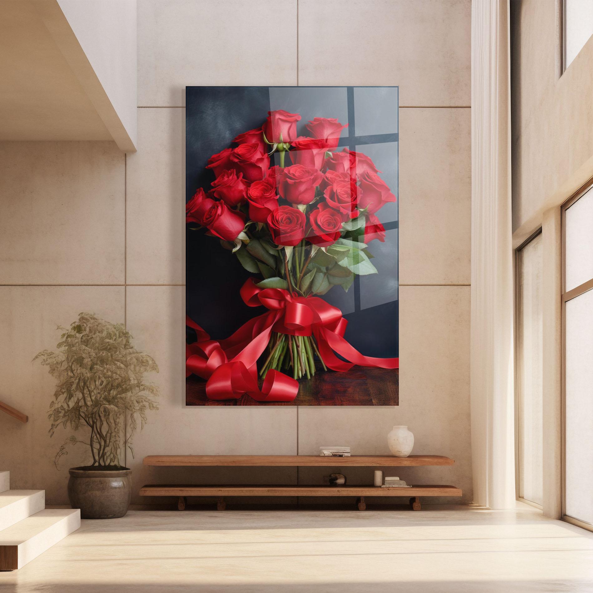 Glasbild Beautiful Red Roses Bouquet mockup 8