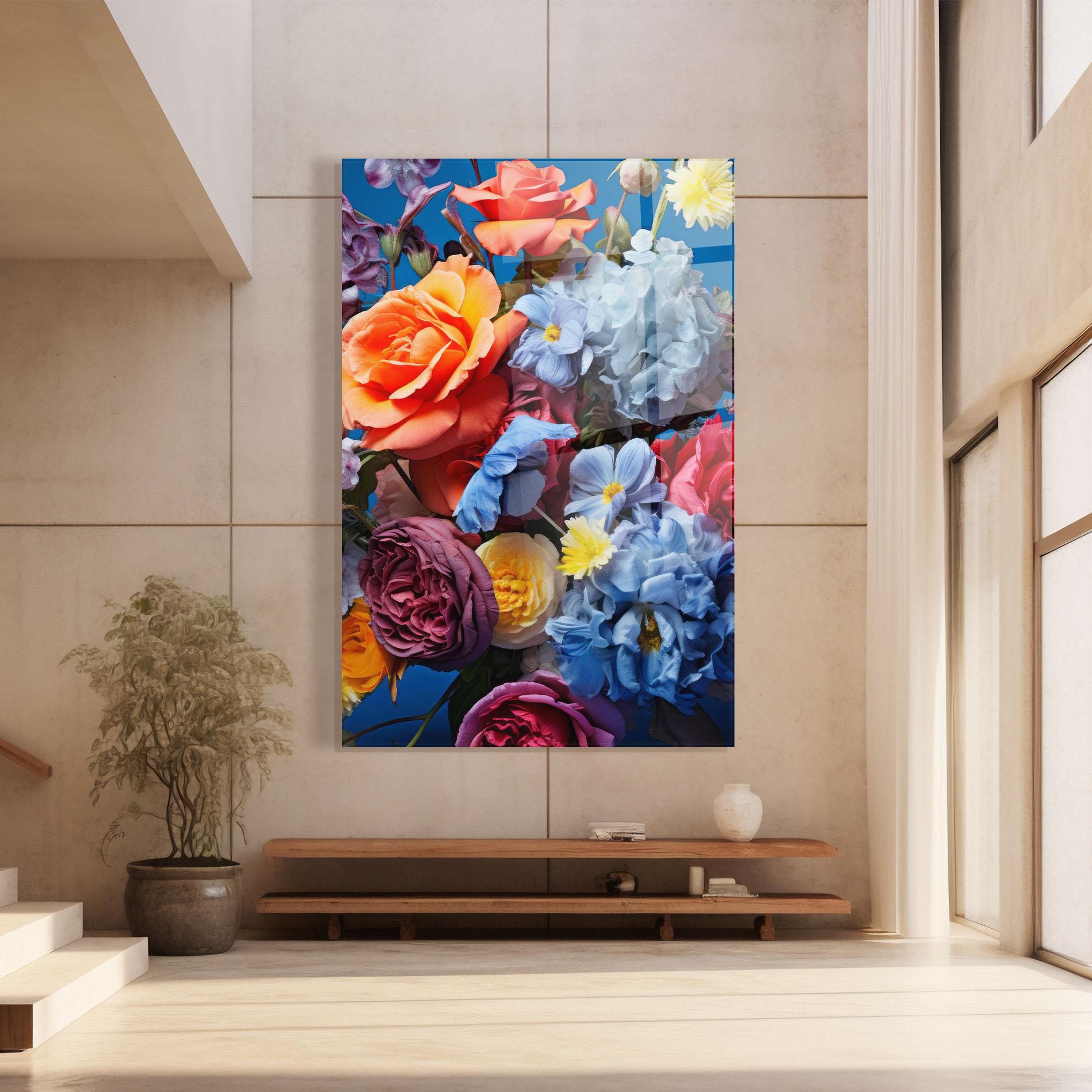 Glasbild Blue Orange Bouquet mockup 8