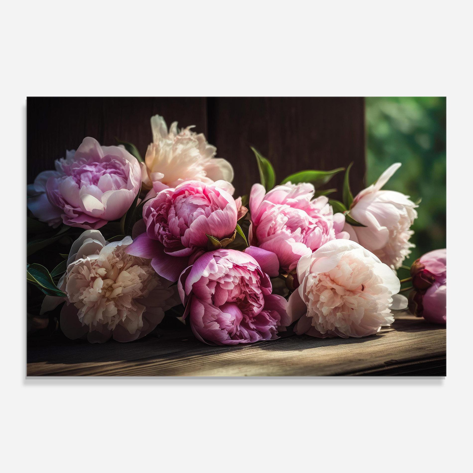 Glasbild Peonies On The Table mockup 0