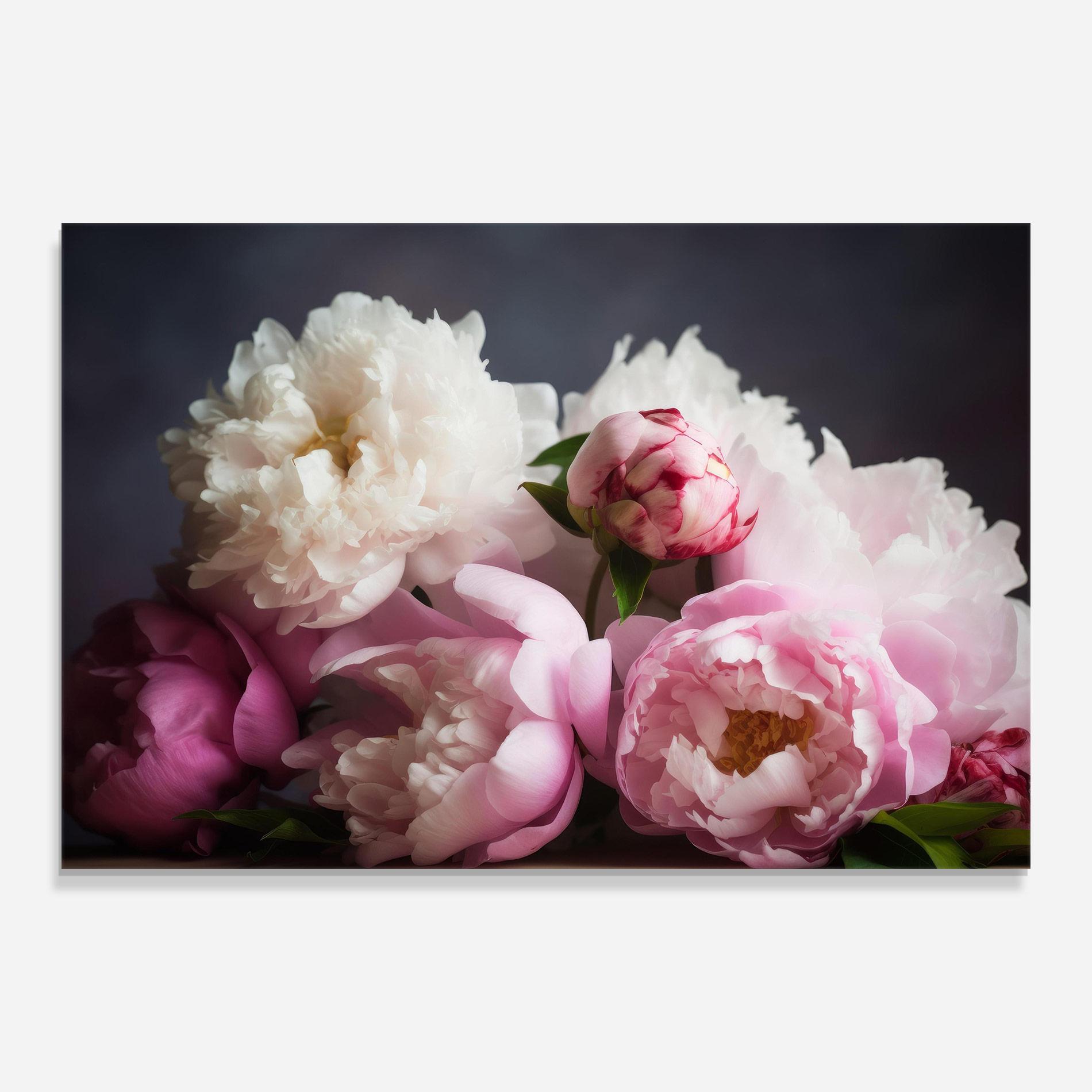 Glasbild Peonies With Grey mockup 0