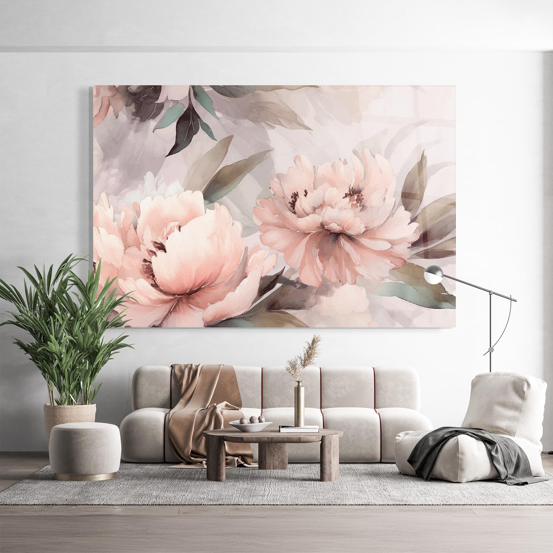 Glasbild Dreamy Peony Art mockup 9