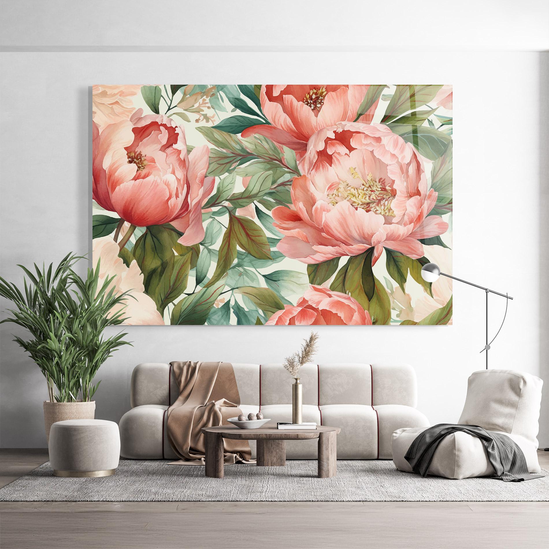 Glasbild Light Red Peony mockup 9