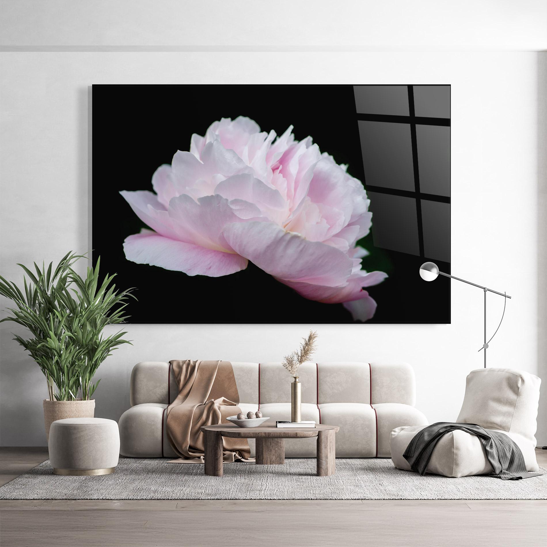 Glasbild Pastel Peony On Black mockup 9