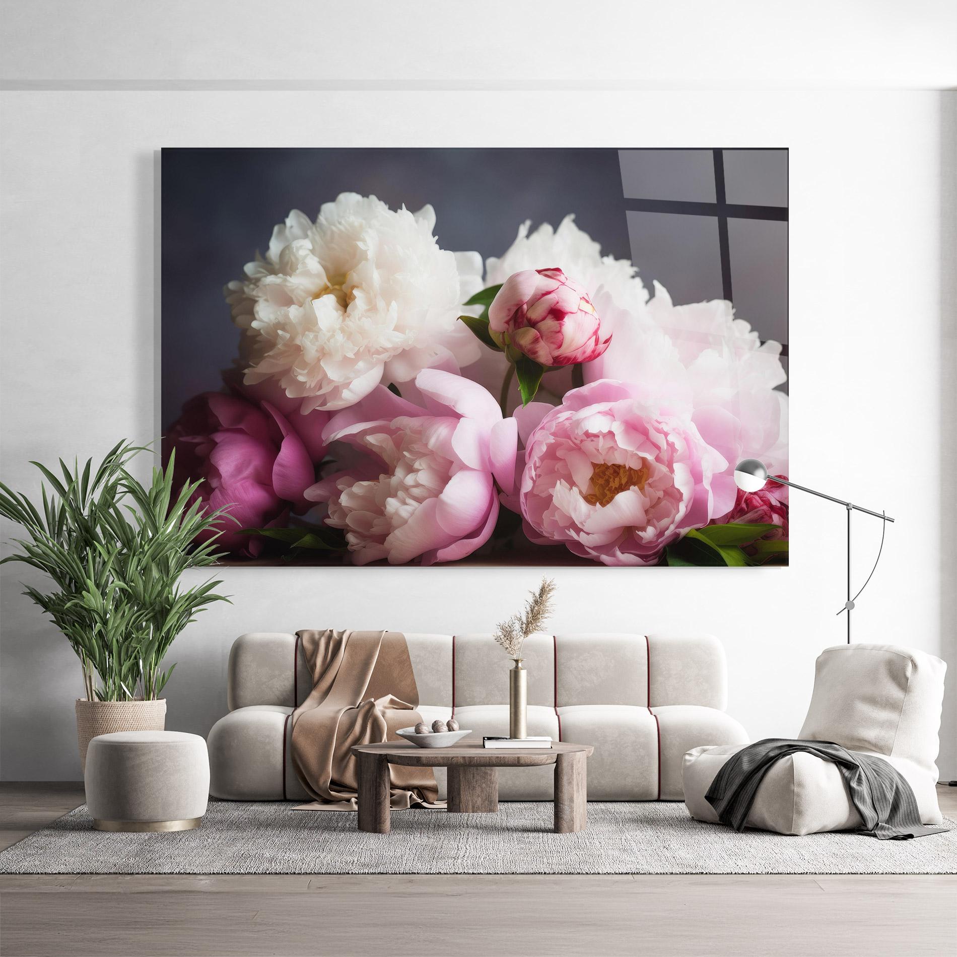 Glasbild Peonies With Grey mockup 9