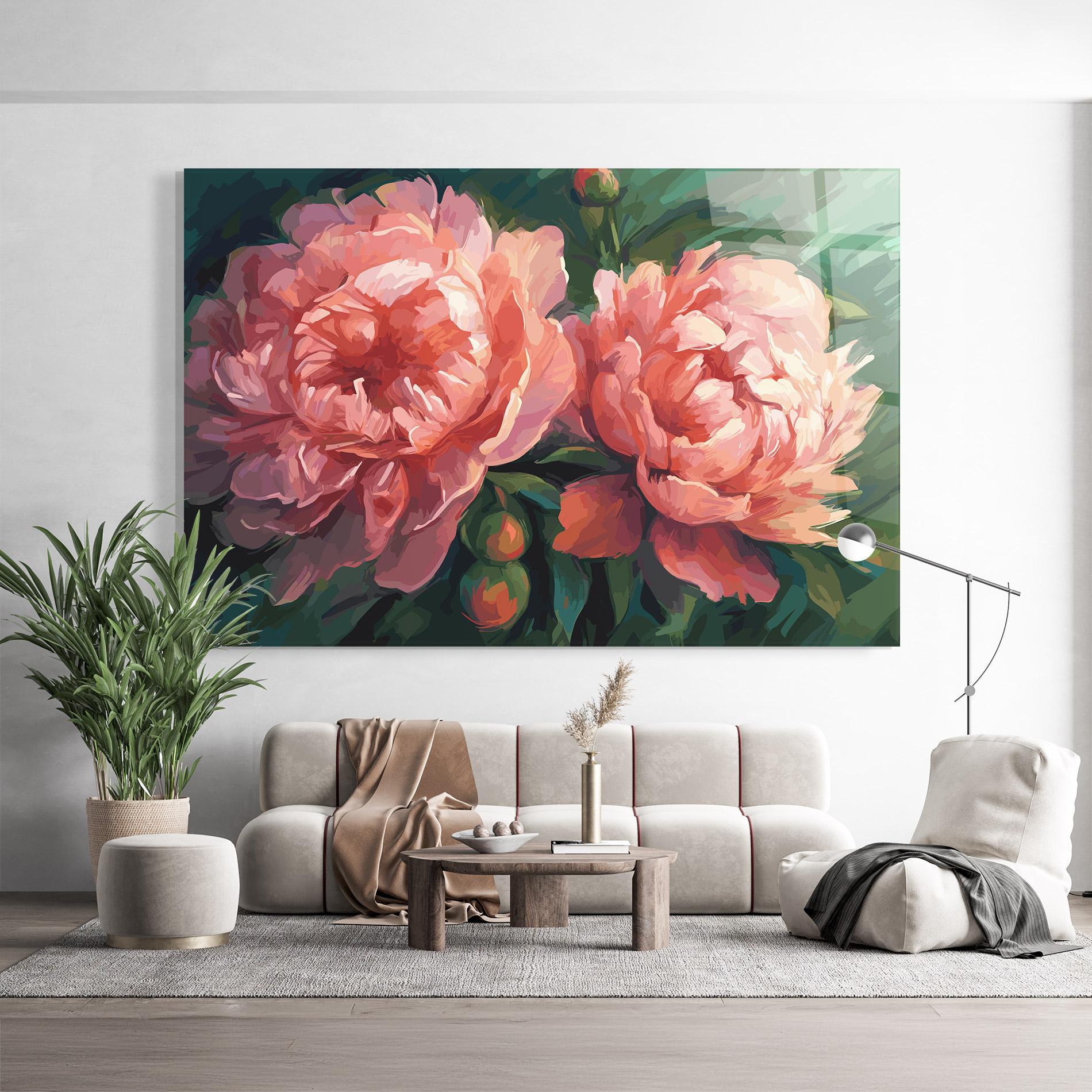 Glasbild Peony Buds Painting mockup 9