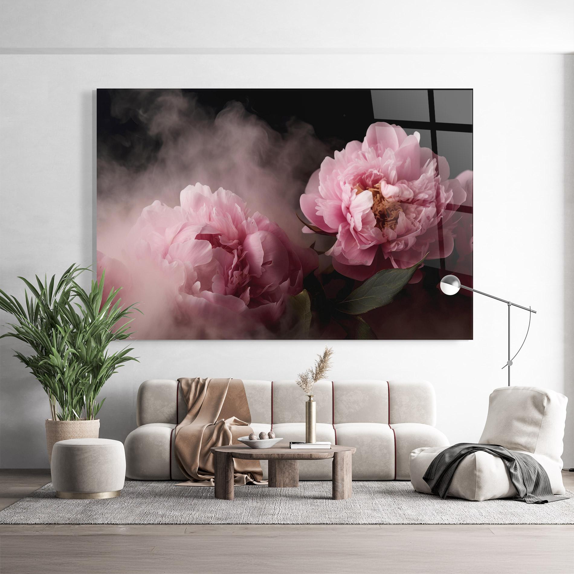 Glasbild Peony In Smoke mockup 9