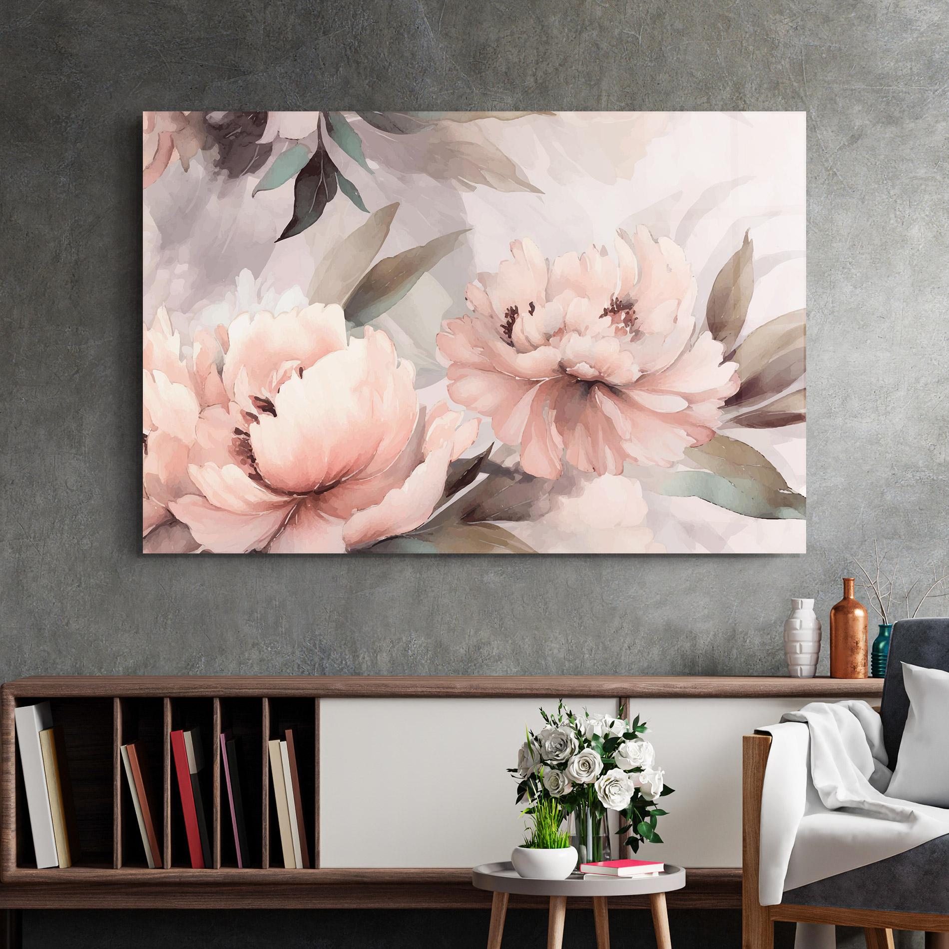 Glasbild Dreamy Peony Art mockup 2