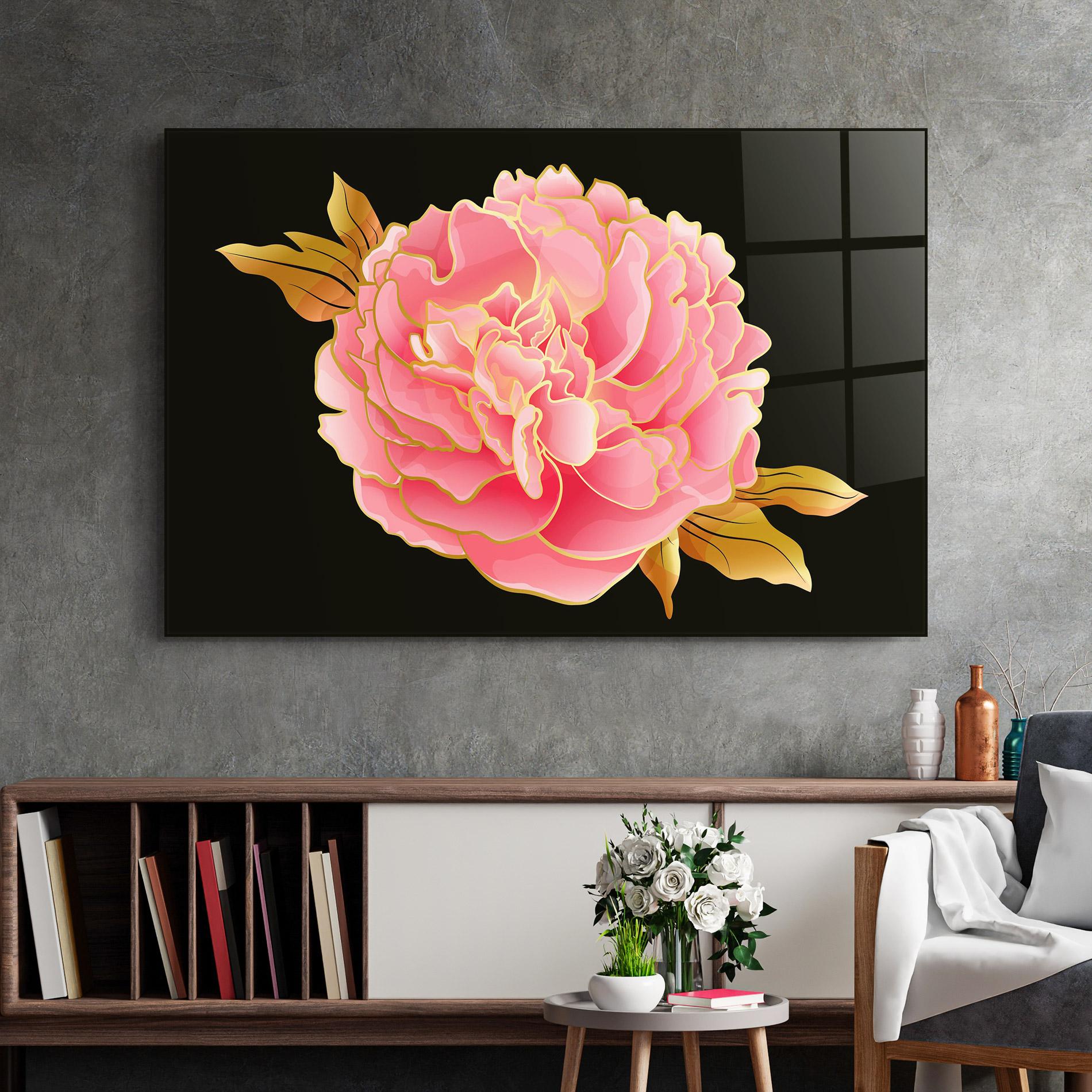 Glasbild Gold Pinkk Peony mockup 2