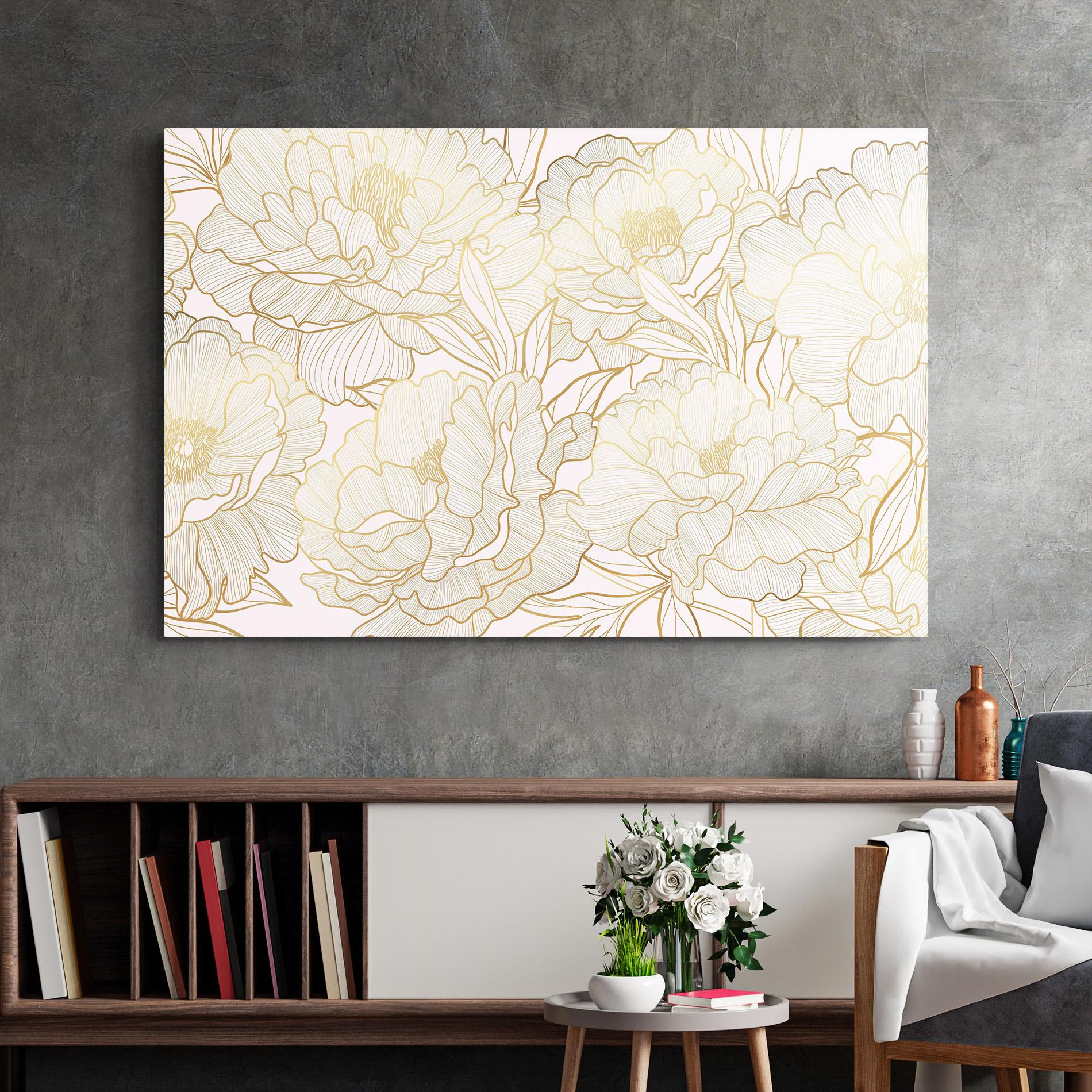 Glasbild Golden Peony mockup 2