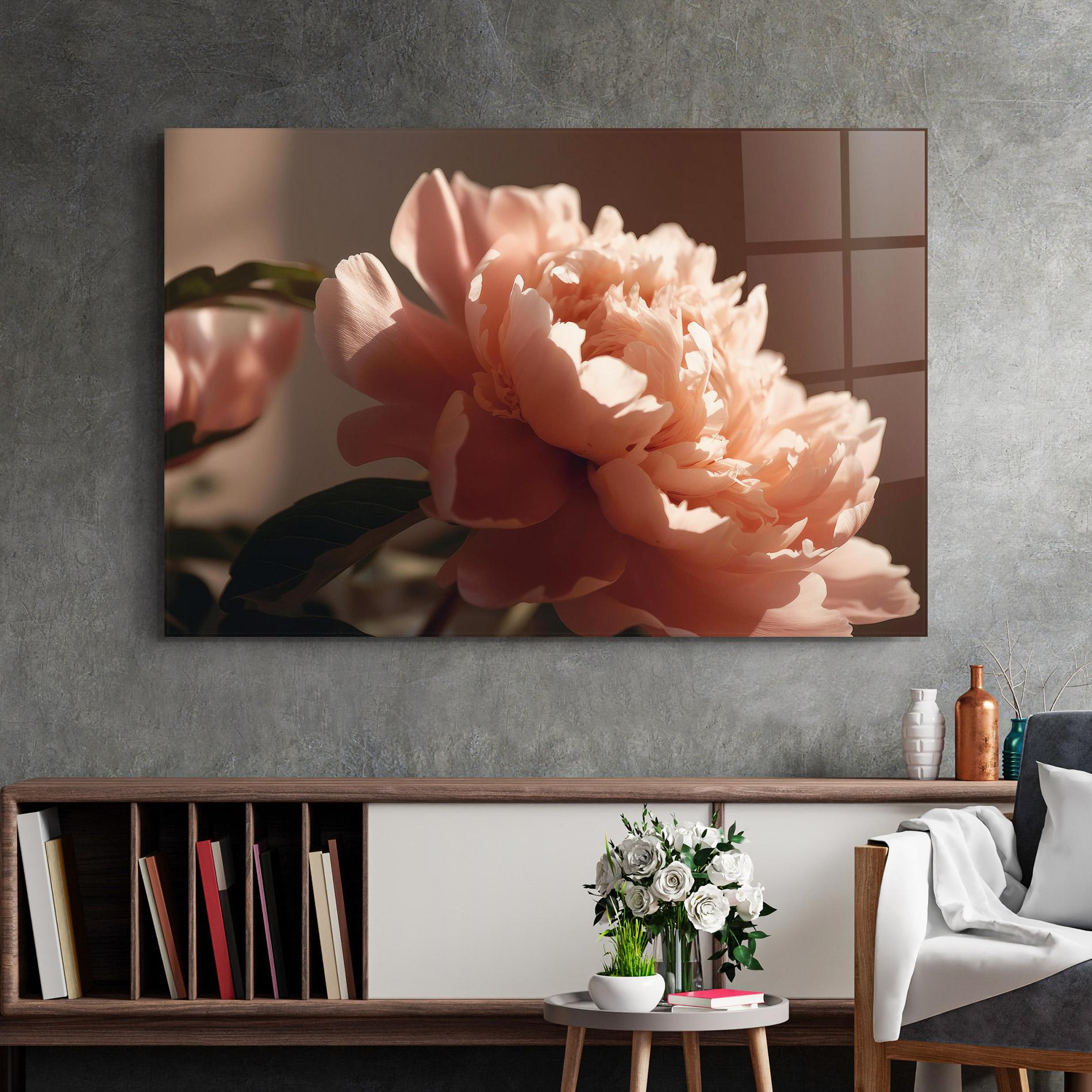 Glasbild Light Orange Peony View mockup 2