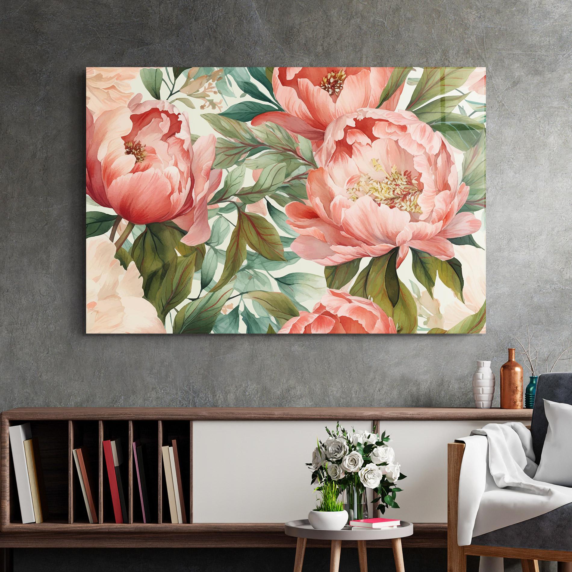 Glasbild Light Red Peony mockup 2