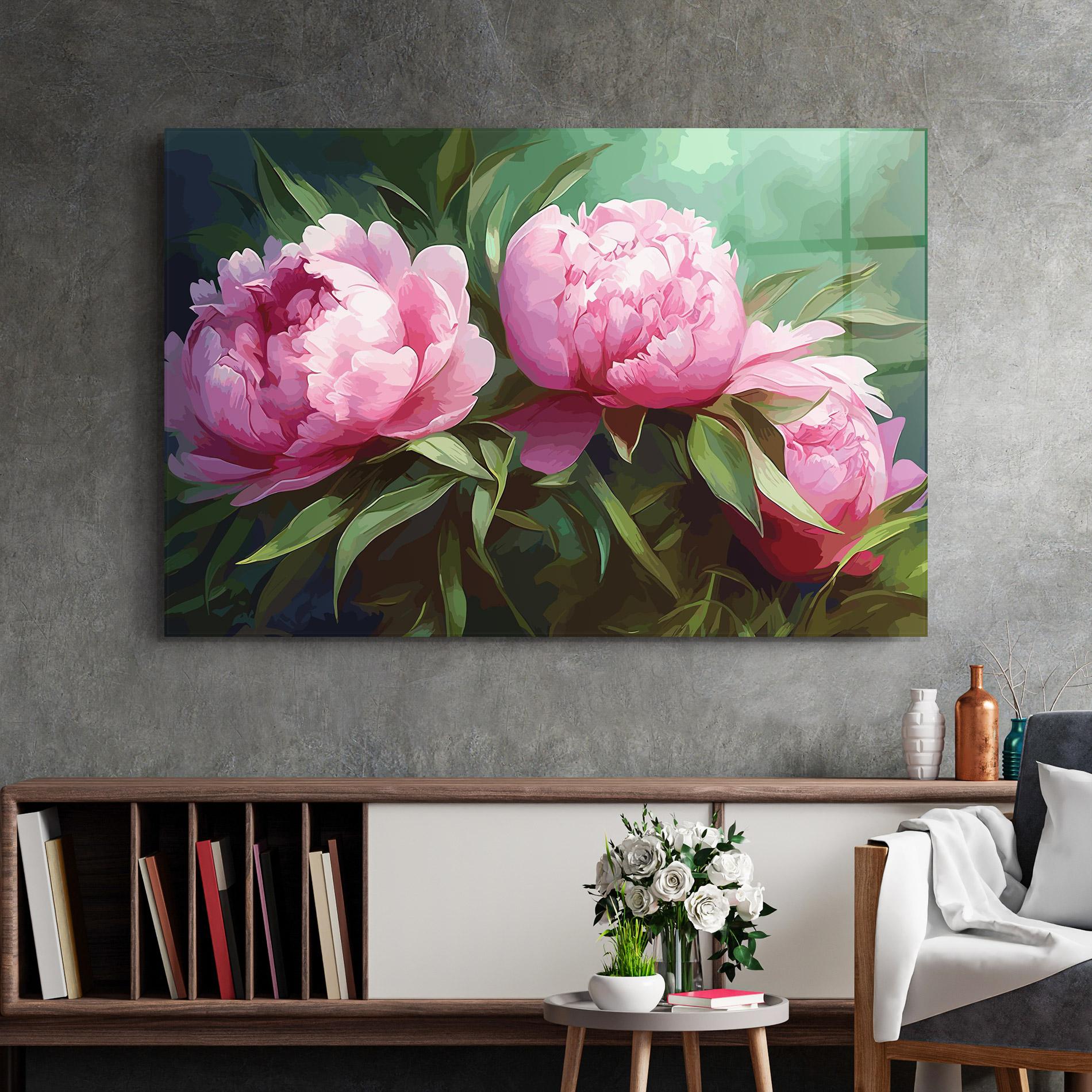 Glasbild Peonies Art mockup 2