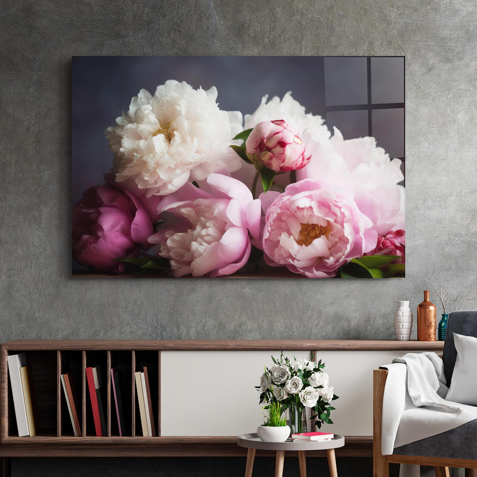 Glasbild Peonies With Grey mockup 2
