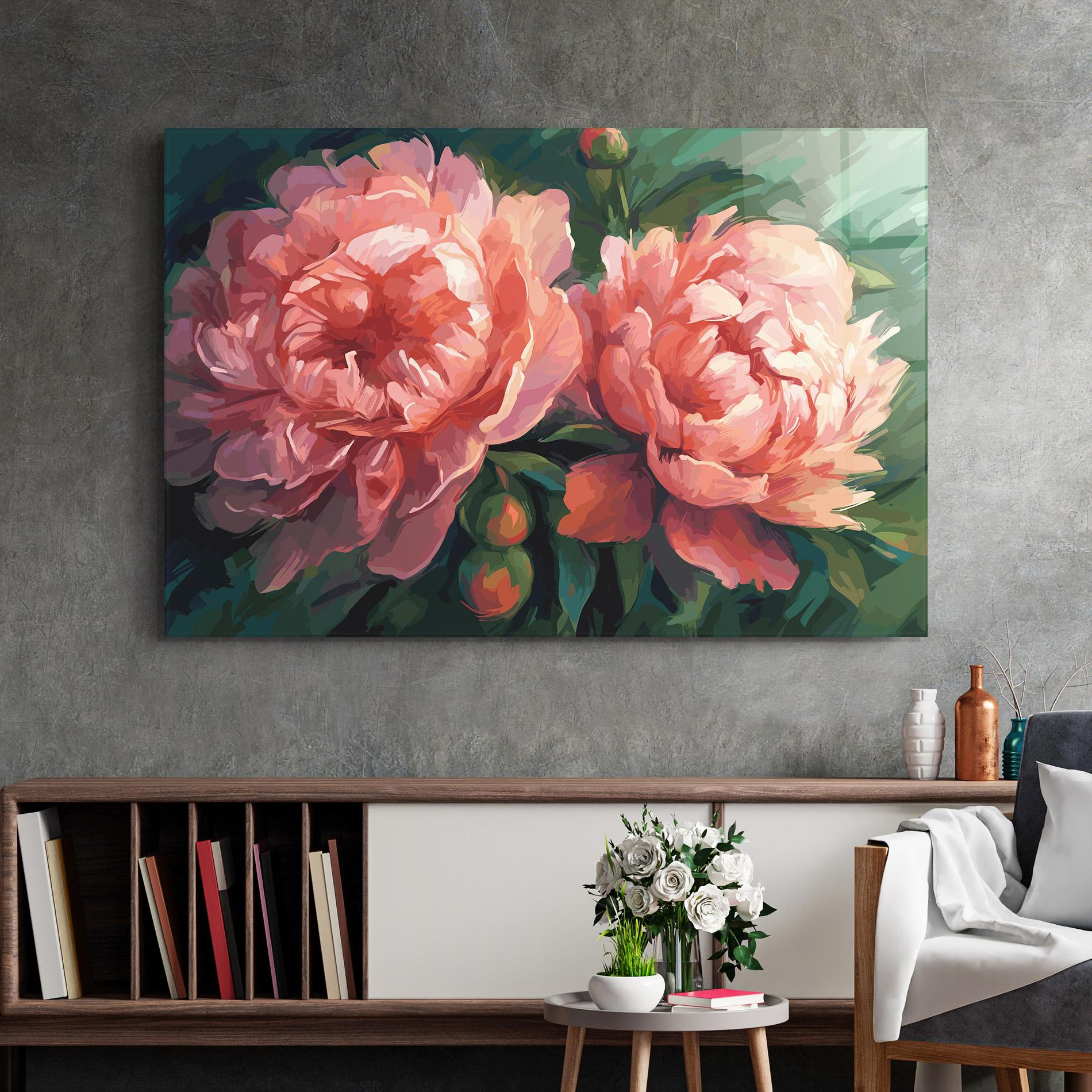 Glasbild Peony Buds Painting mockup 2