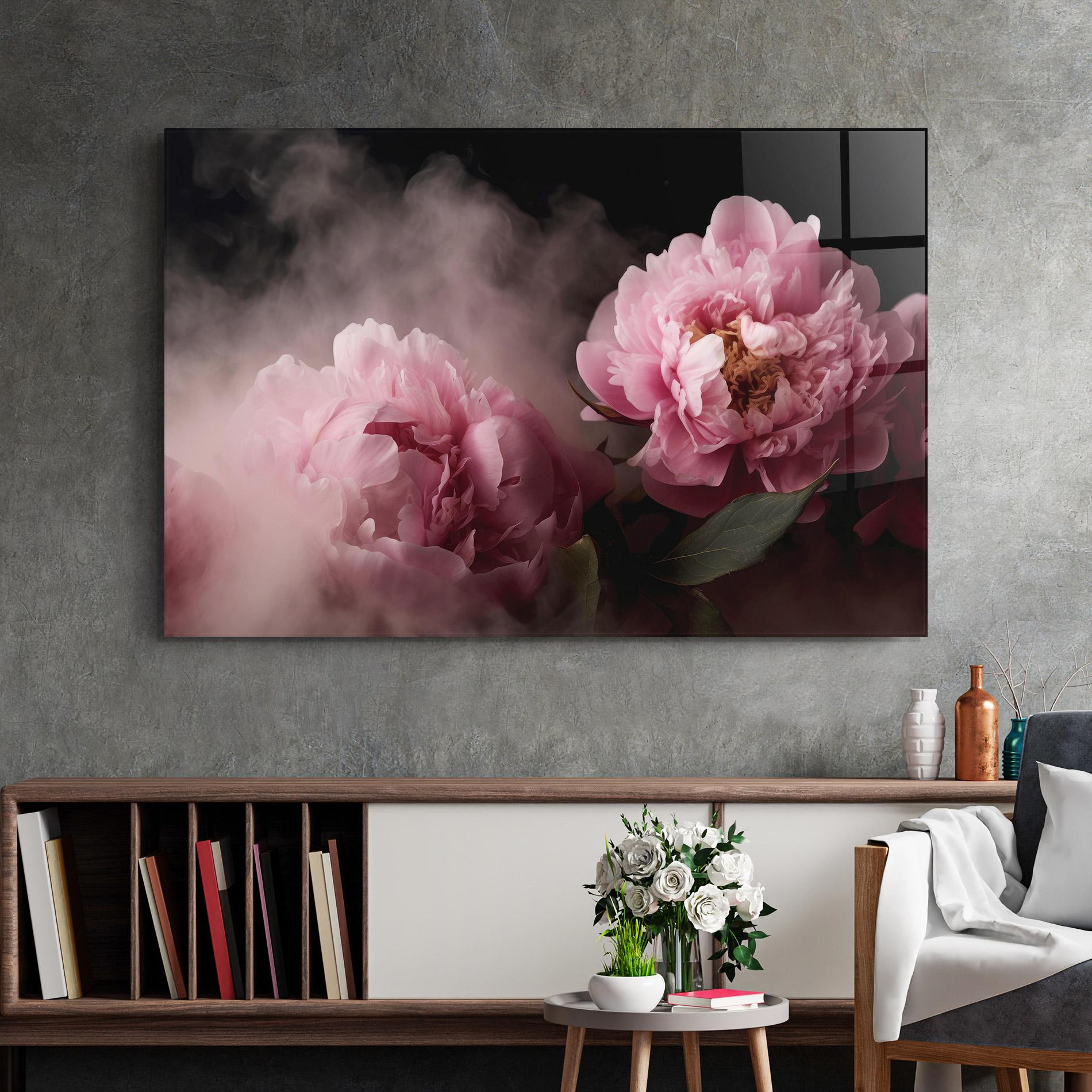 Glasbild Peony In Smoke mockup 2