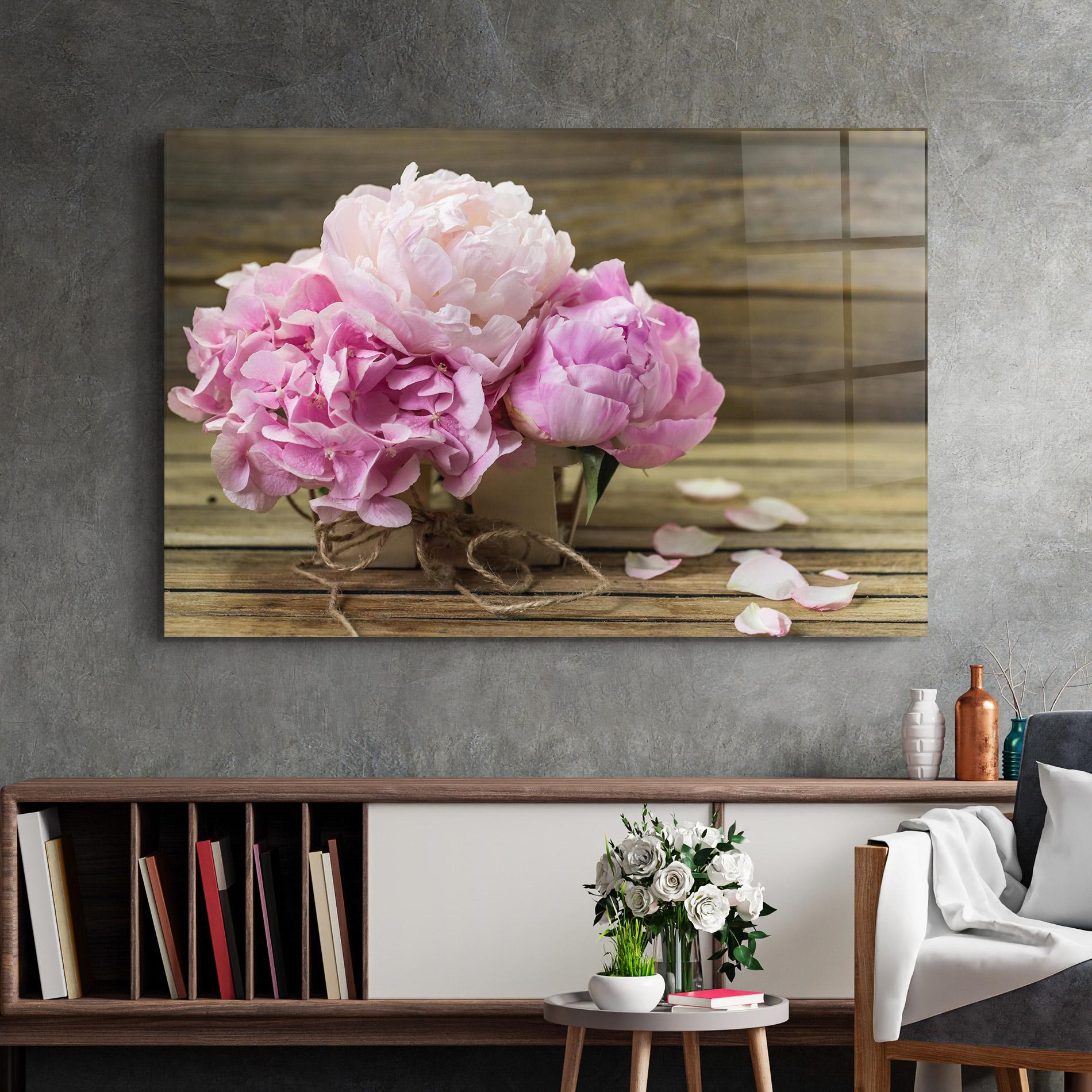 Glasbild Peony On Table mockup 2