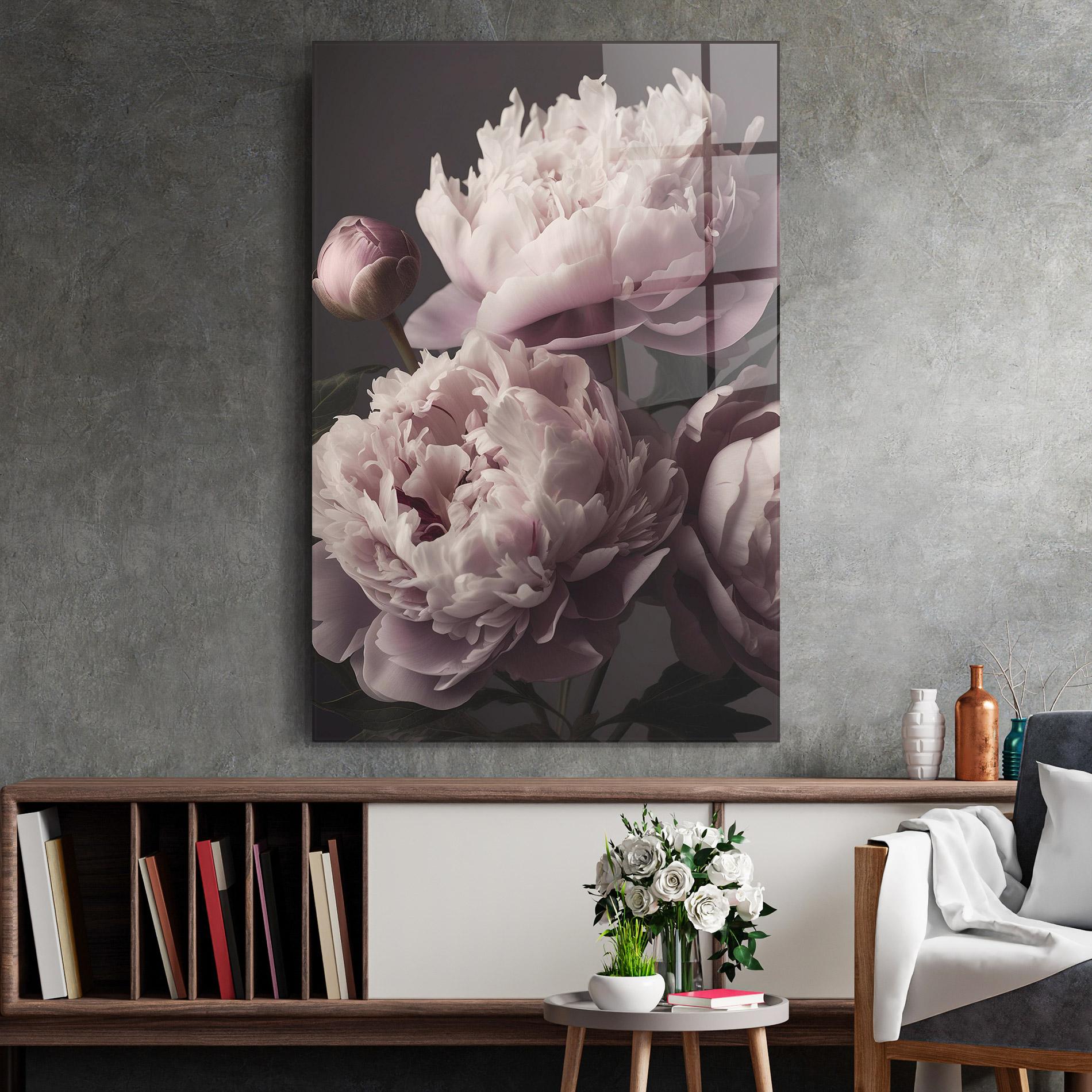 Glasbild Grey Pastel Pink Peony mockup 2