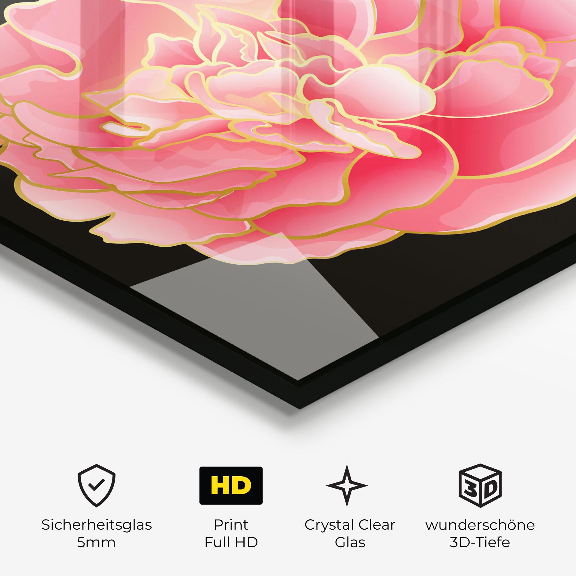 Glasbild Gold Pinkk Peony mockup 3