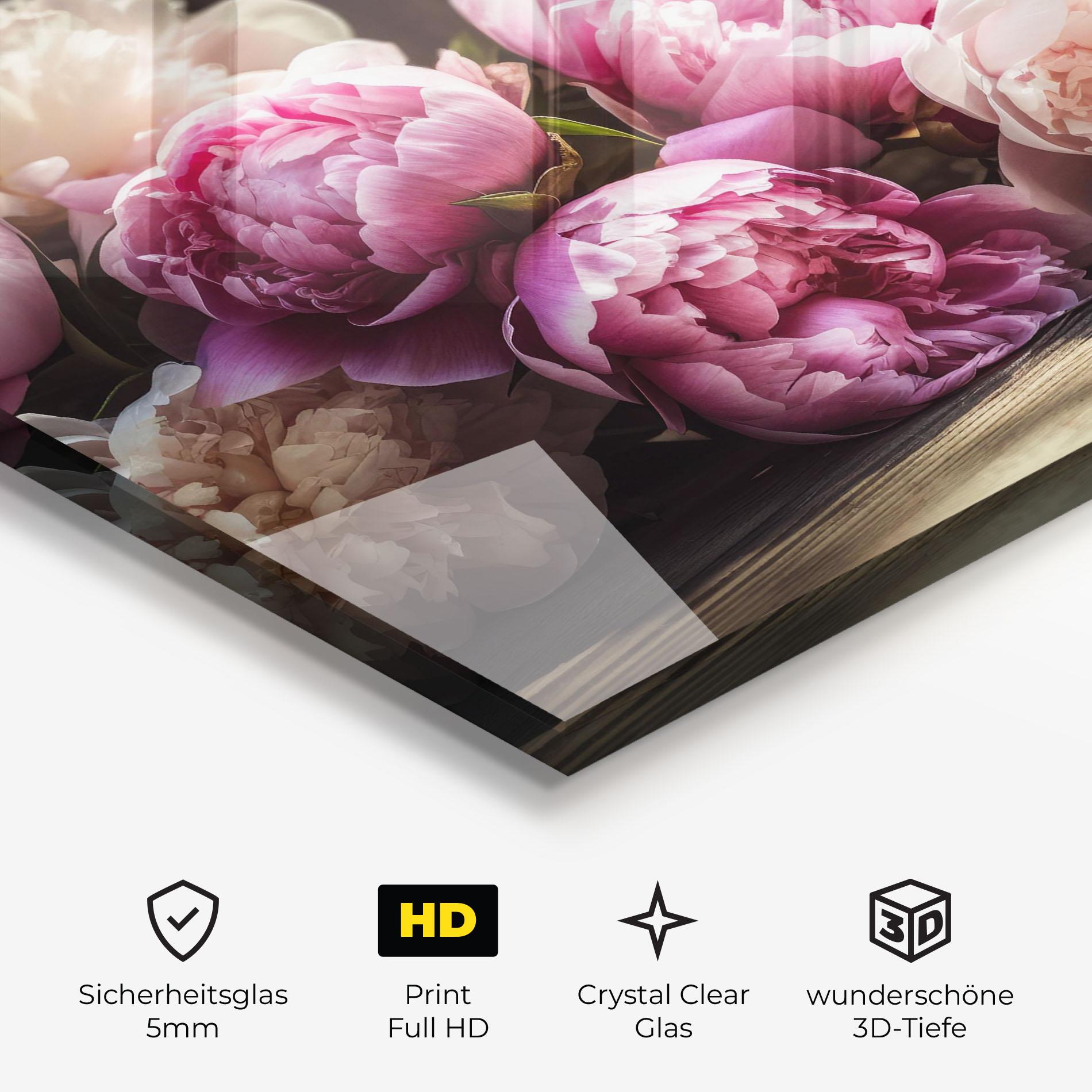 Glasbild Peonies On The Table mockup 3