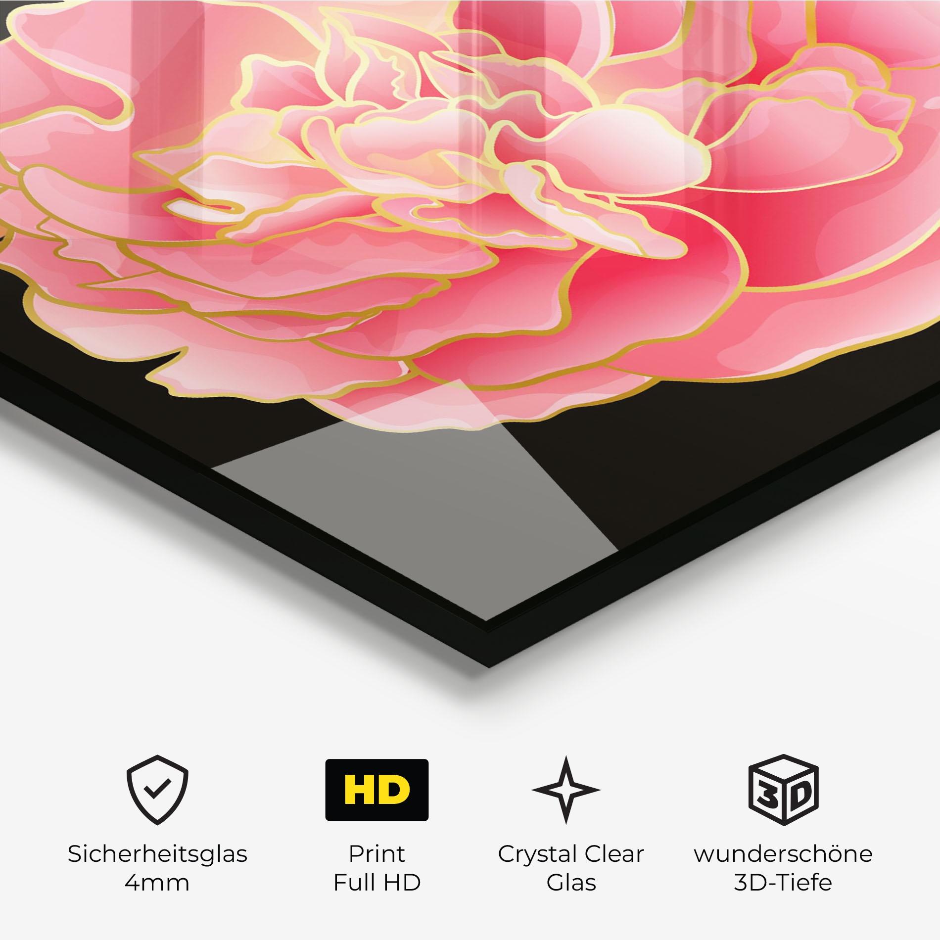 Glasbild Gold Pinkk Peony mockup 3