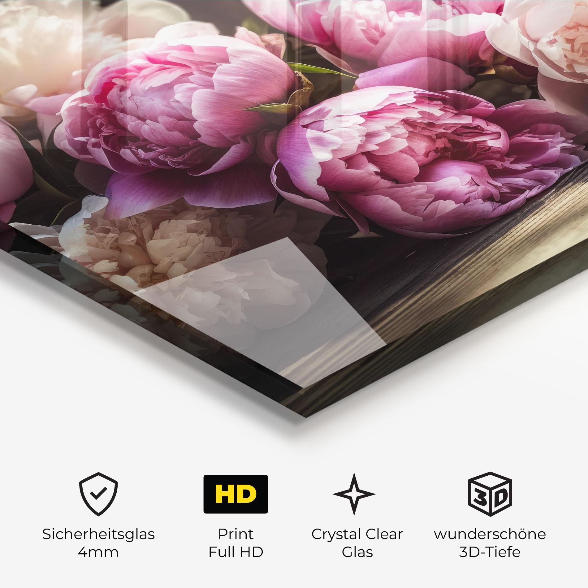 Glasbild Peonies On The Table mockup 3
