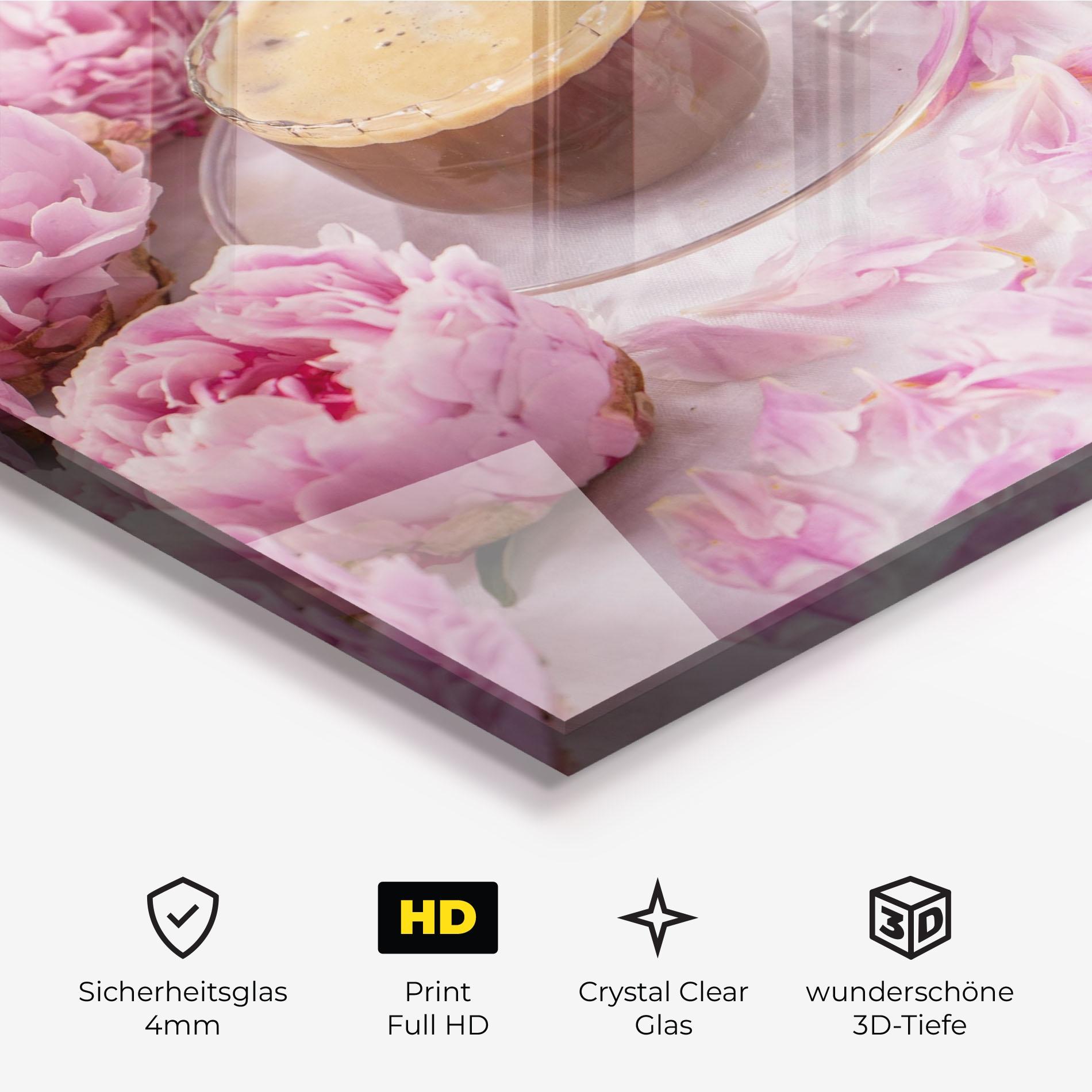 Glasbild Peony And Coffee mockup 3
