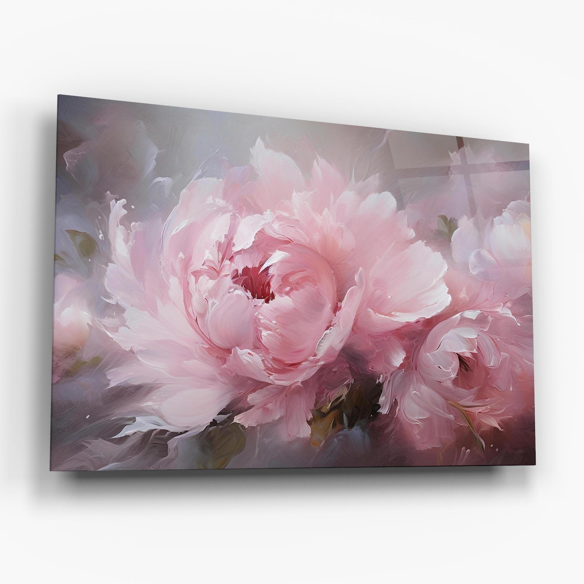 Glasbild Dreamy Painting Peony mockup 6