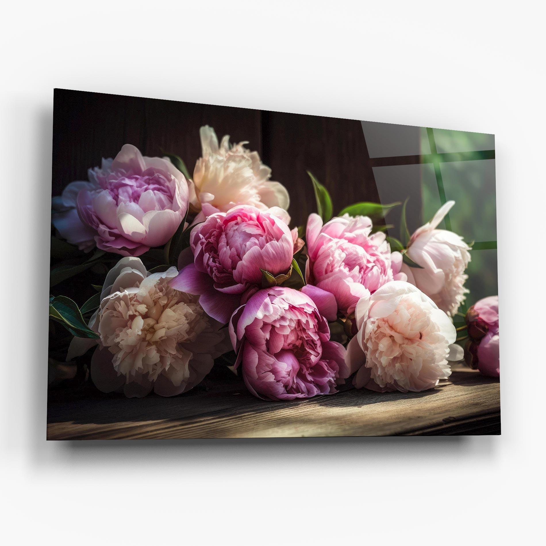 Glasbild Peonies On The Table mockup 6