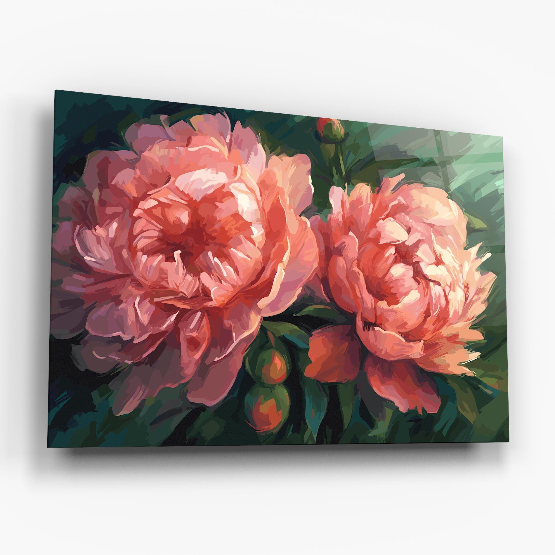 Glasbild Peony Buds Painting mockup 6