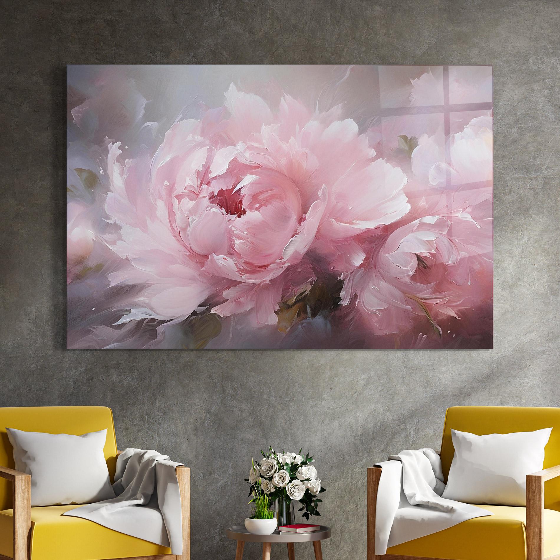 Glasbild Dreamy Painting Peony mockup 4